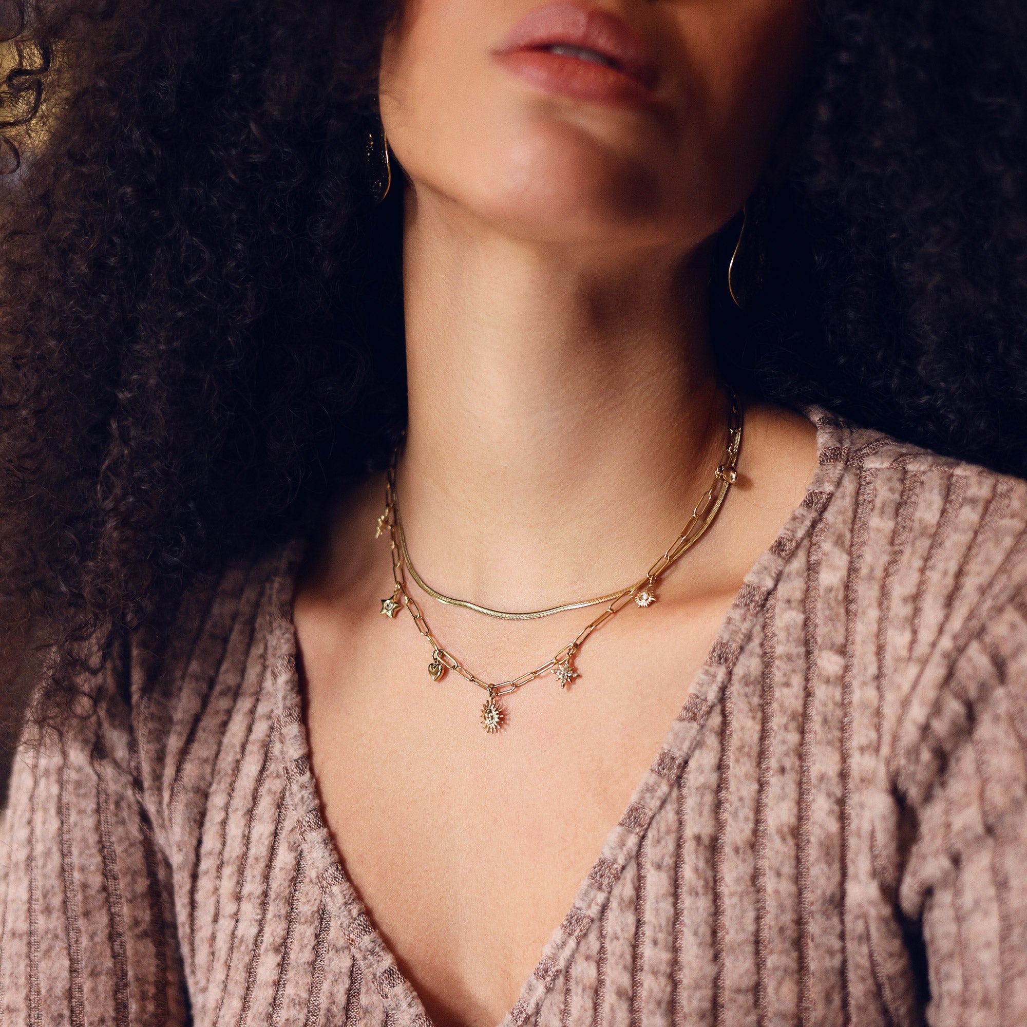 Collier double doré TEYSSA pampilles - Bijou porté