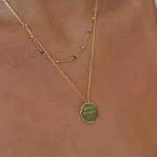Collier double dore personnalisable pour gravure agate verte Ava - Bijou porté