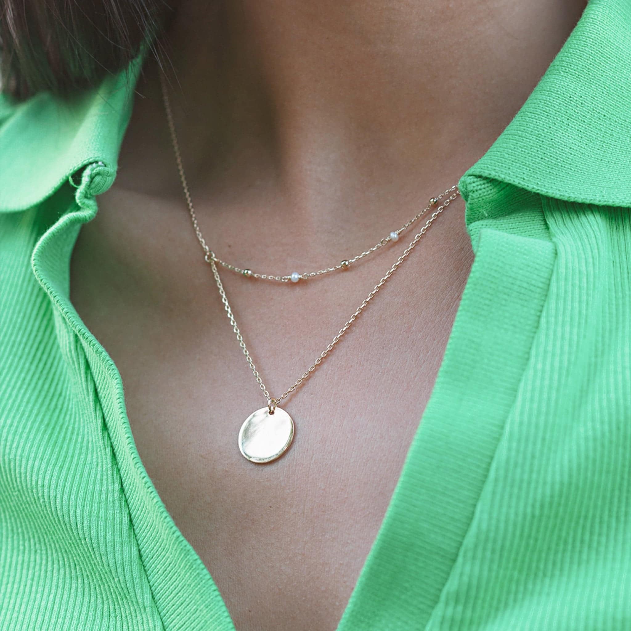 Collier double dore personnalisable pour gravure Ava - Bijou porté