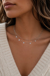 Collier double argenté Martine orné de fleurs - Bijou