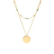 Collier double personnalisable dore perle agate verte Ava - Bijou photographié sur fond blanc