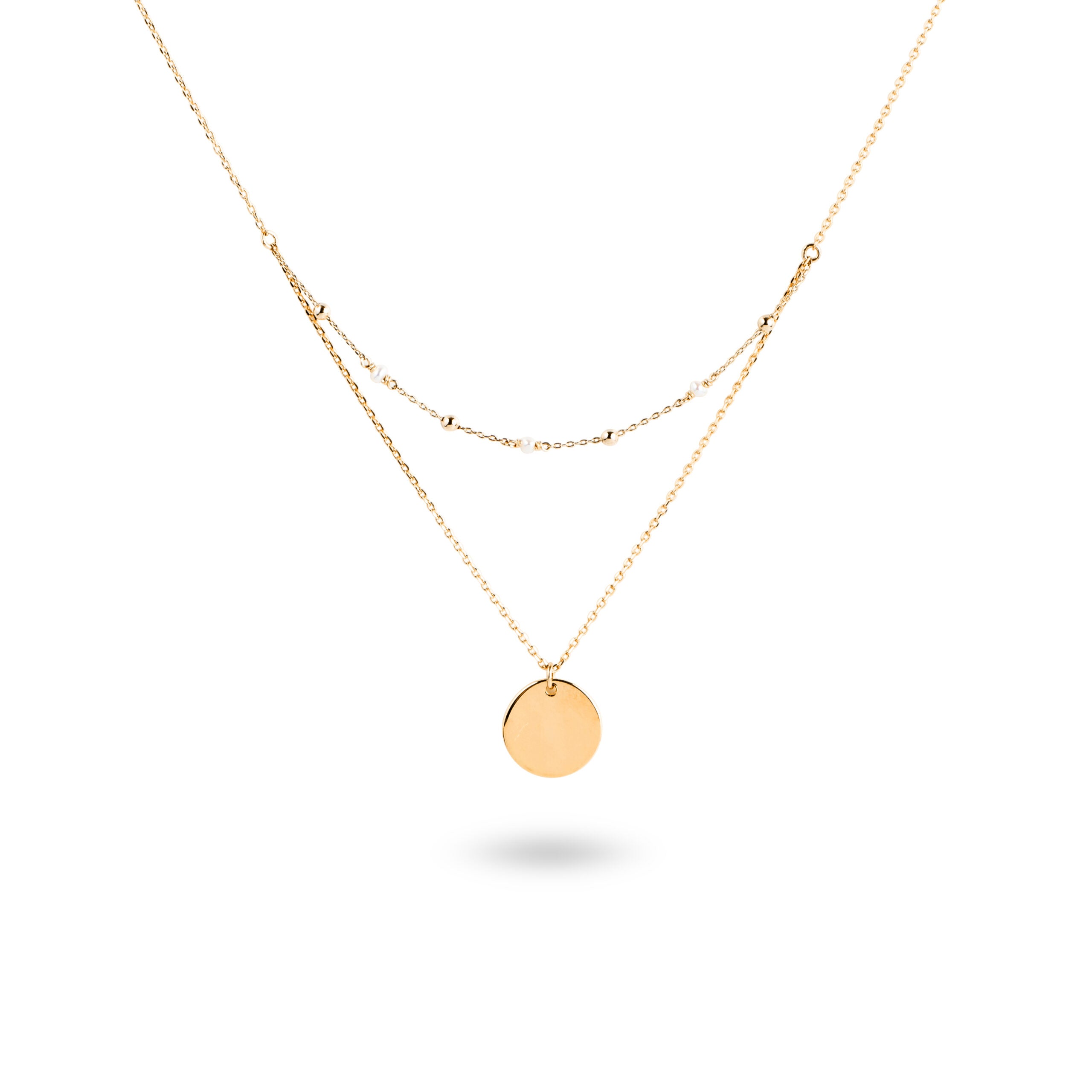 Collier double personnalisable dore perle nacre Ava - Bijou photographié sur fond blanc