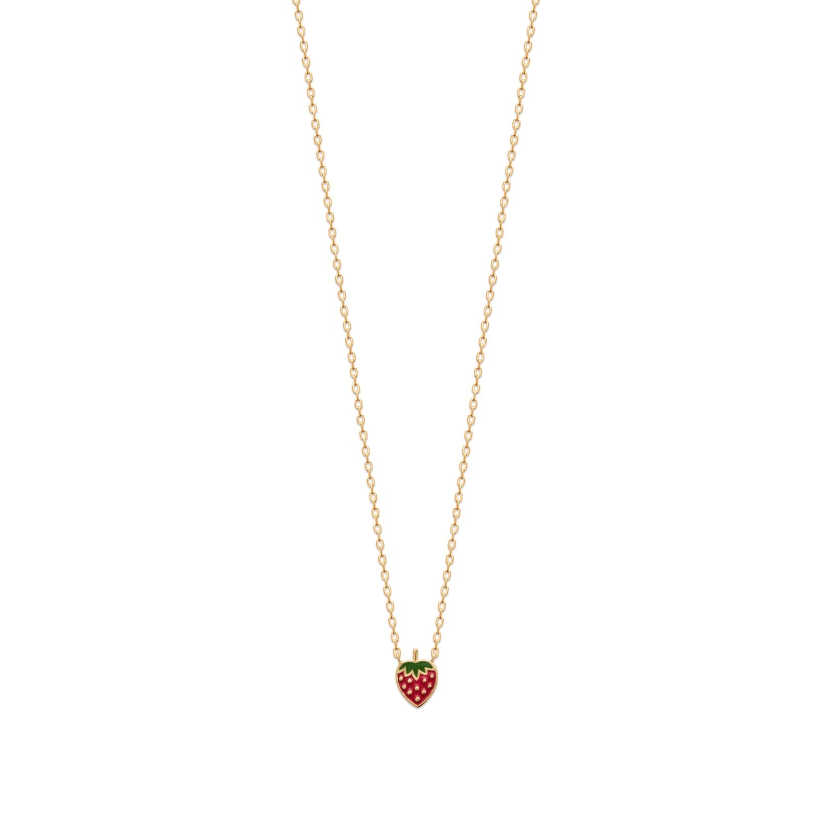 Collier pour enfant doré pendentif fraise - Bijou photographié sur fond blanc 