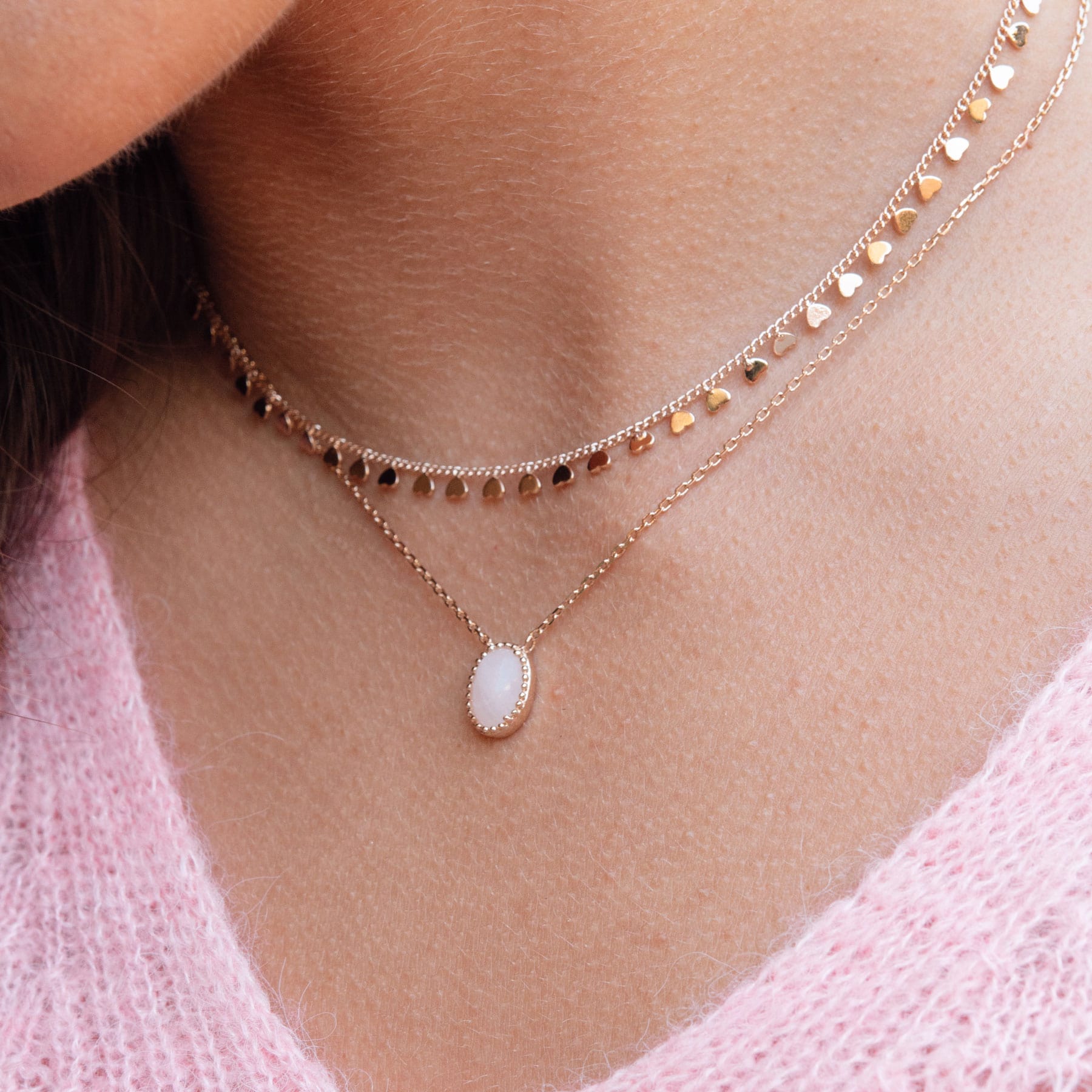 Collier Doré Amore Chaîne Maillon Coeur - Bijou porté