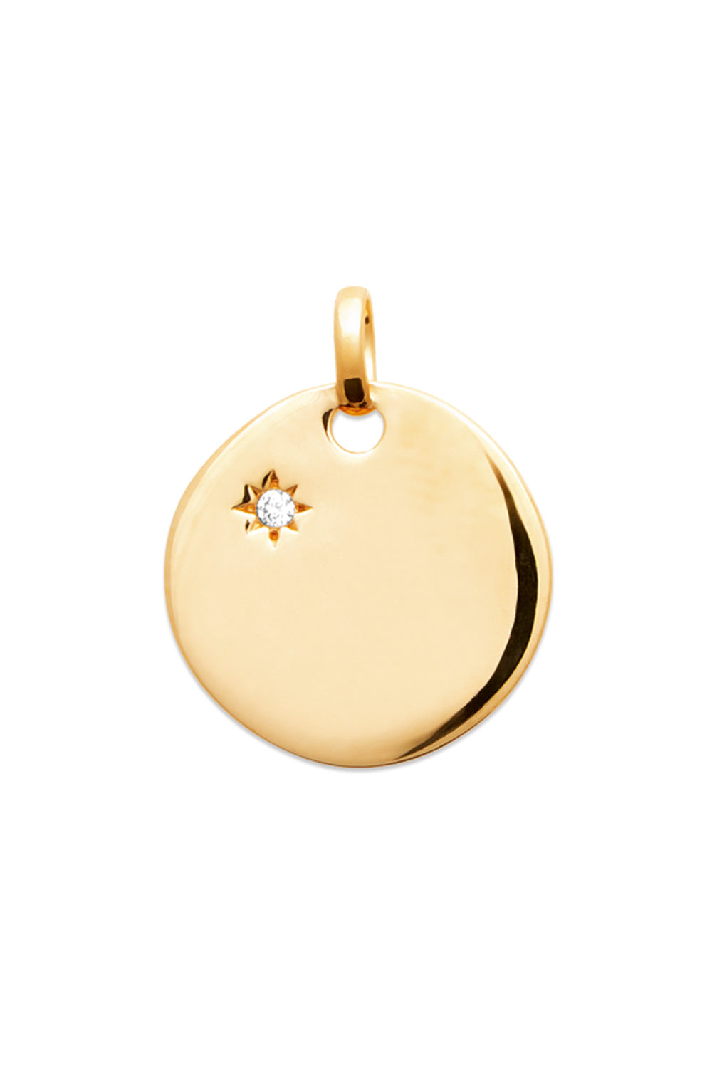 Médaille ronde Lynn dorée avec étoile ornée d'un zircon pour gravure - Bijou sur fond blanc