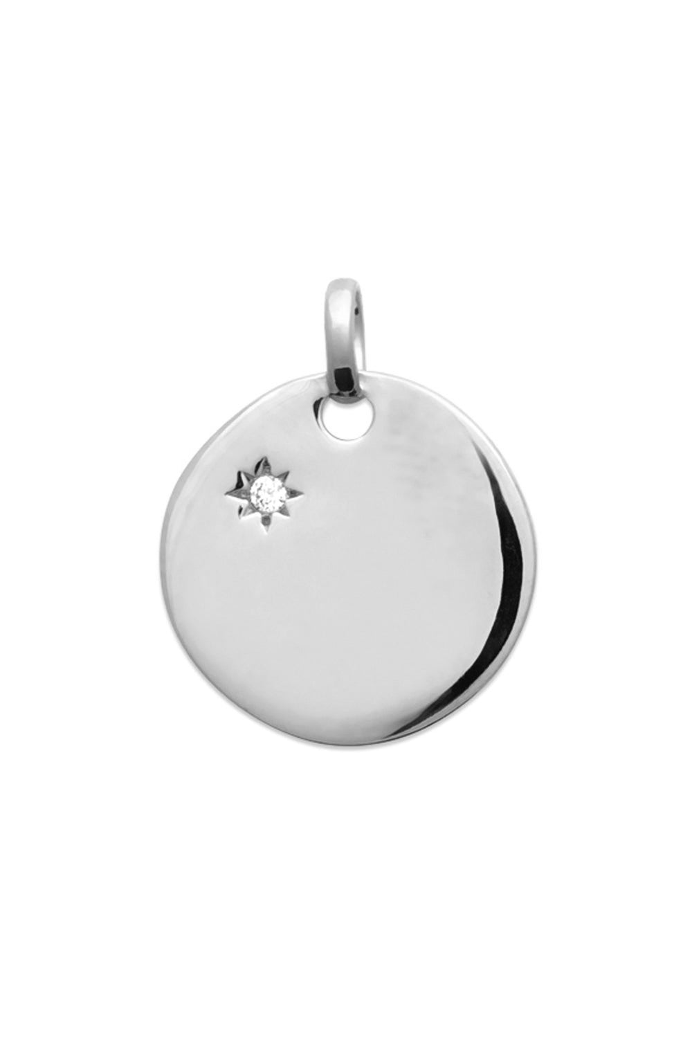 Médaille ronde Lynn argent avec étoile ornée d'un zircon pour gravure - Bijou sur fond blanc