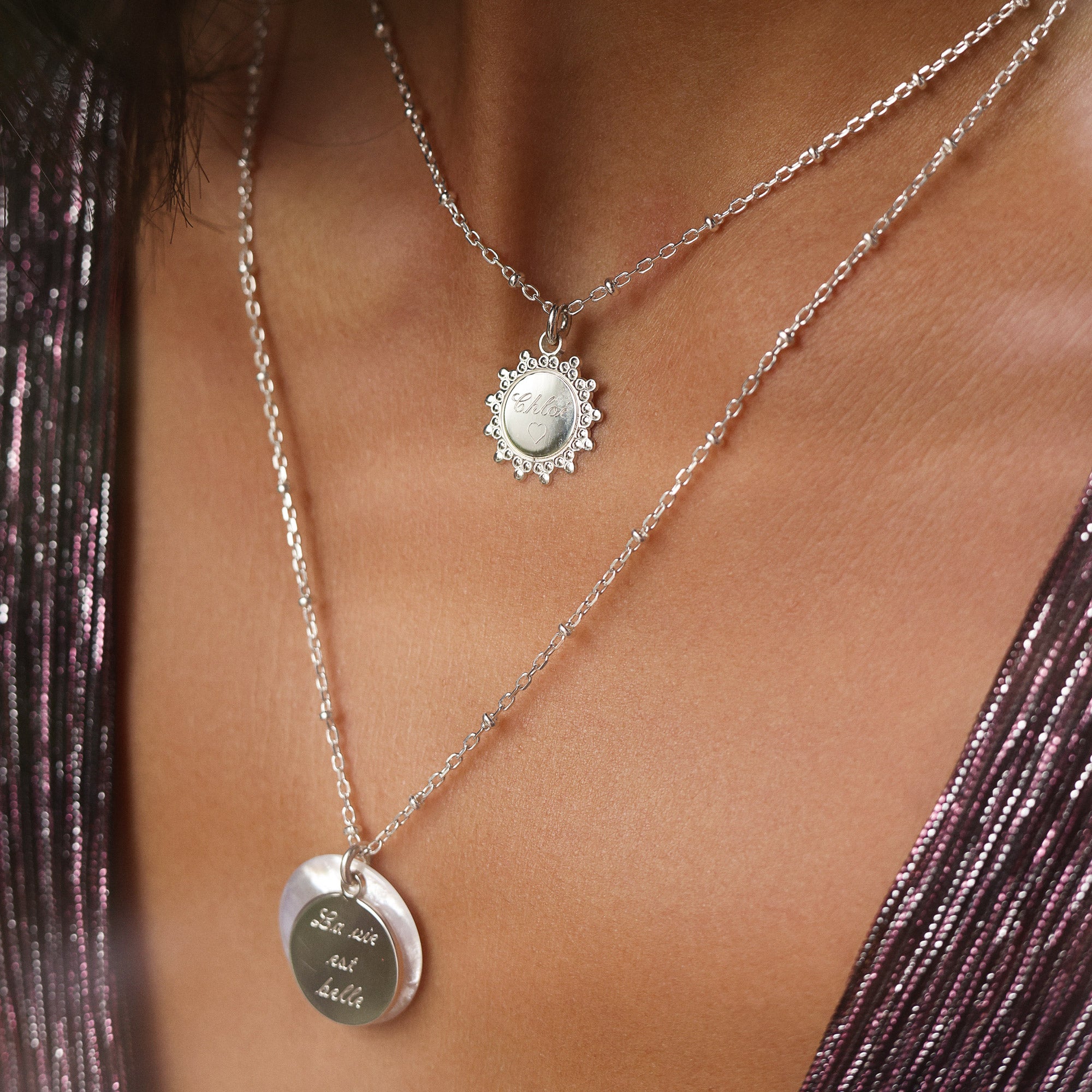 Collier personnalisable pour gravure argent médaille Ness - Bijou porté
