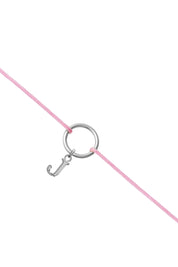 Bracelet cordon personnalisable argent initiales et charms Delya rose - Bijou sur fond blanc