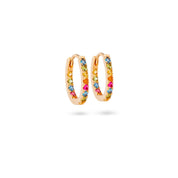 Créoles Rainbow dorées serties de zircons colorés - Bijou photographié sur fond blanc 