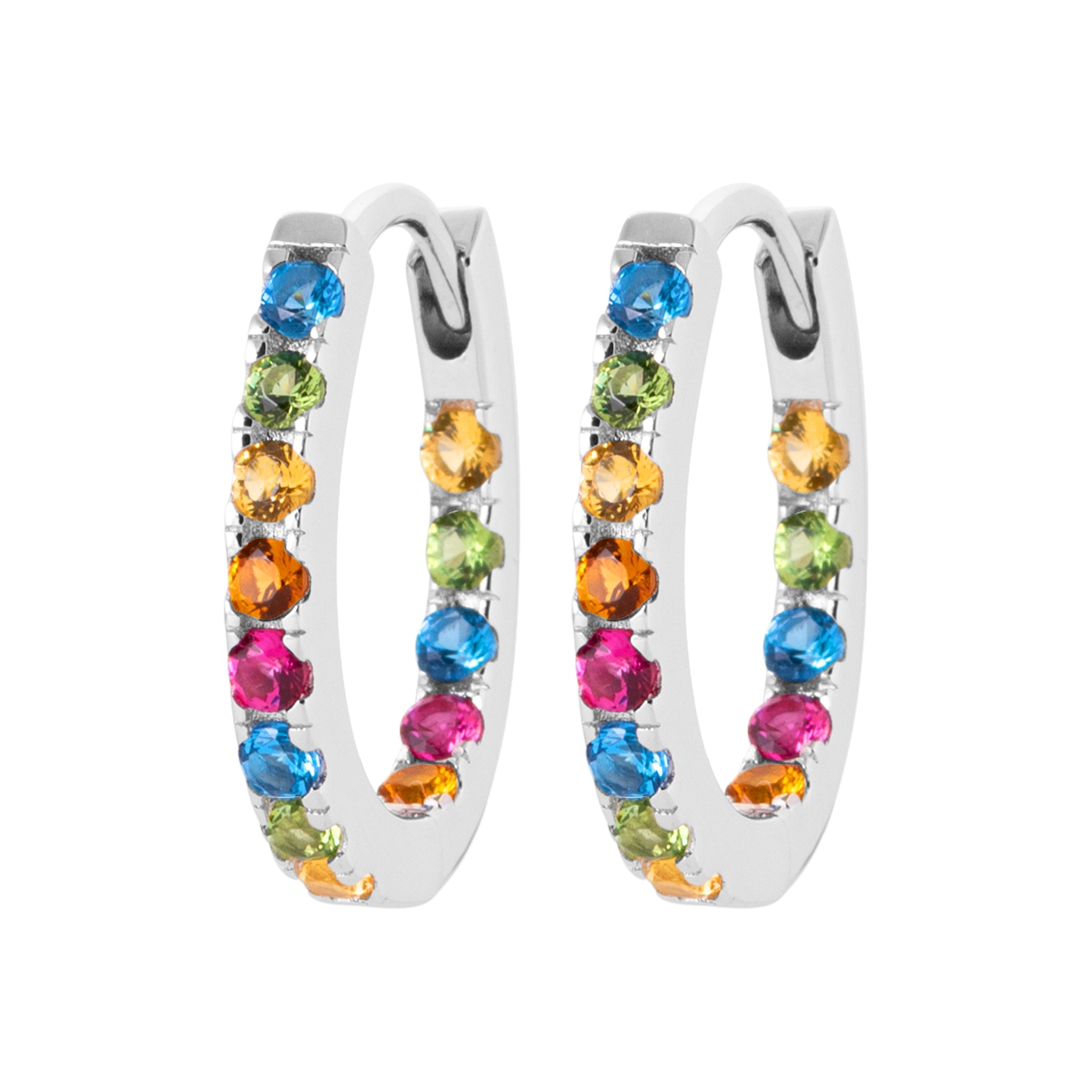 Créoles argent et zircons colorés Rainbow - Bijou photographié sur fond blanc 