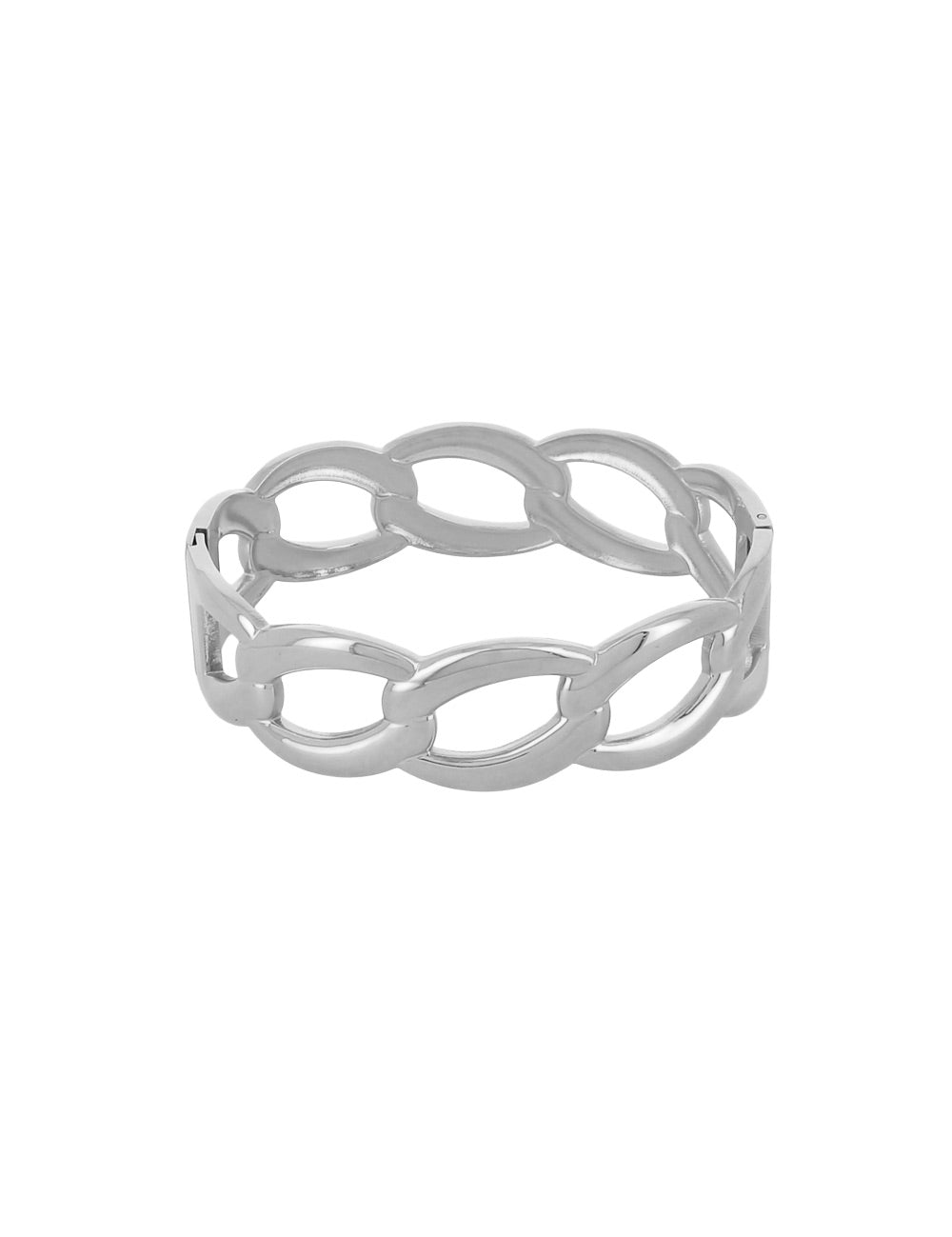 Jonc argenté Elycia à motif maille ajourée - Bijou sur fond blanc