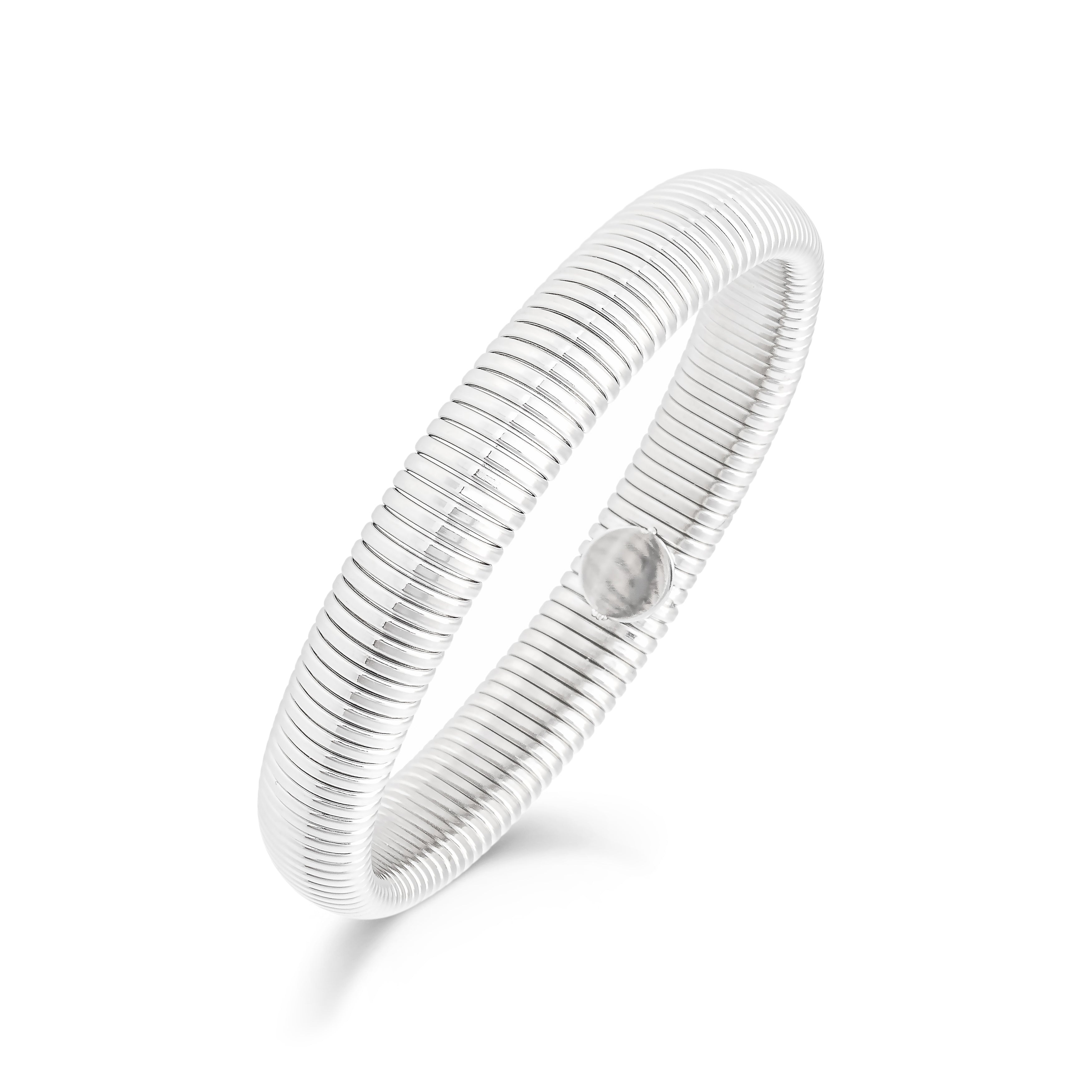 Jonc argenté strié Clarisse 10mm - Bijou photographié sur fond blanc