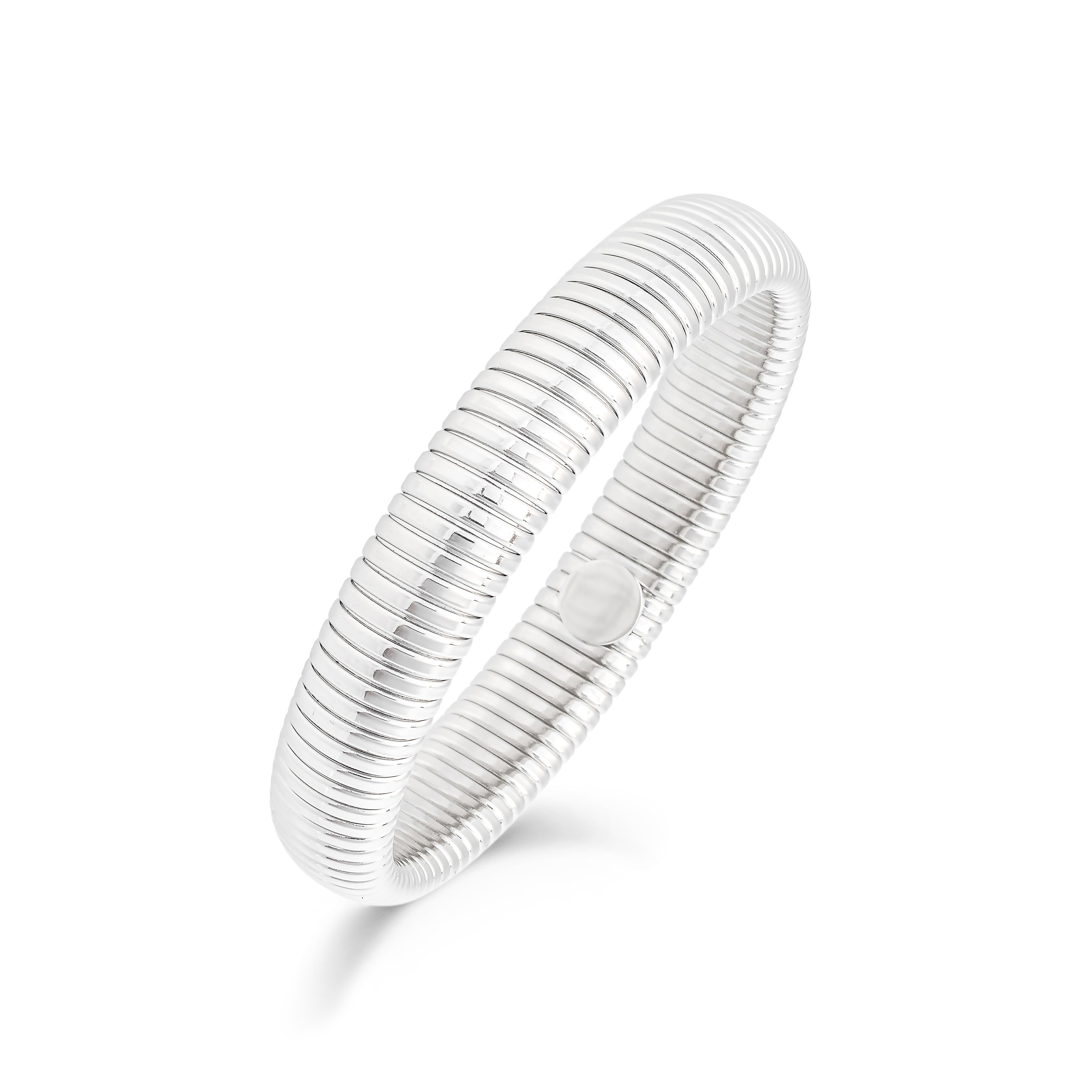 Jonc argenté strié clarisse 12mm - Bijou photographié sur fond blanc