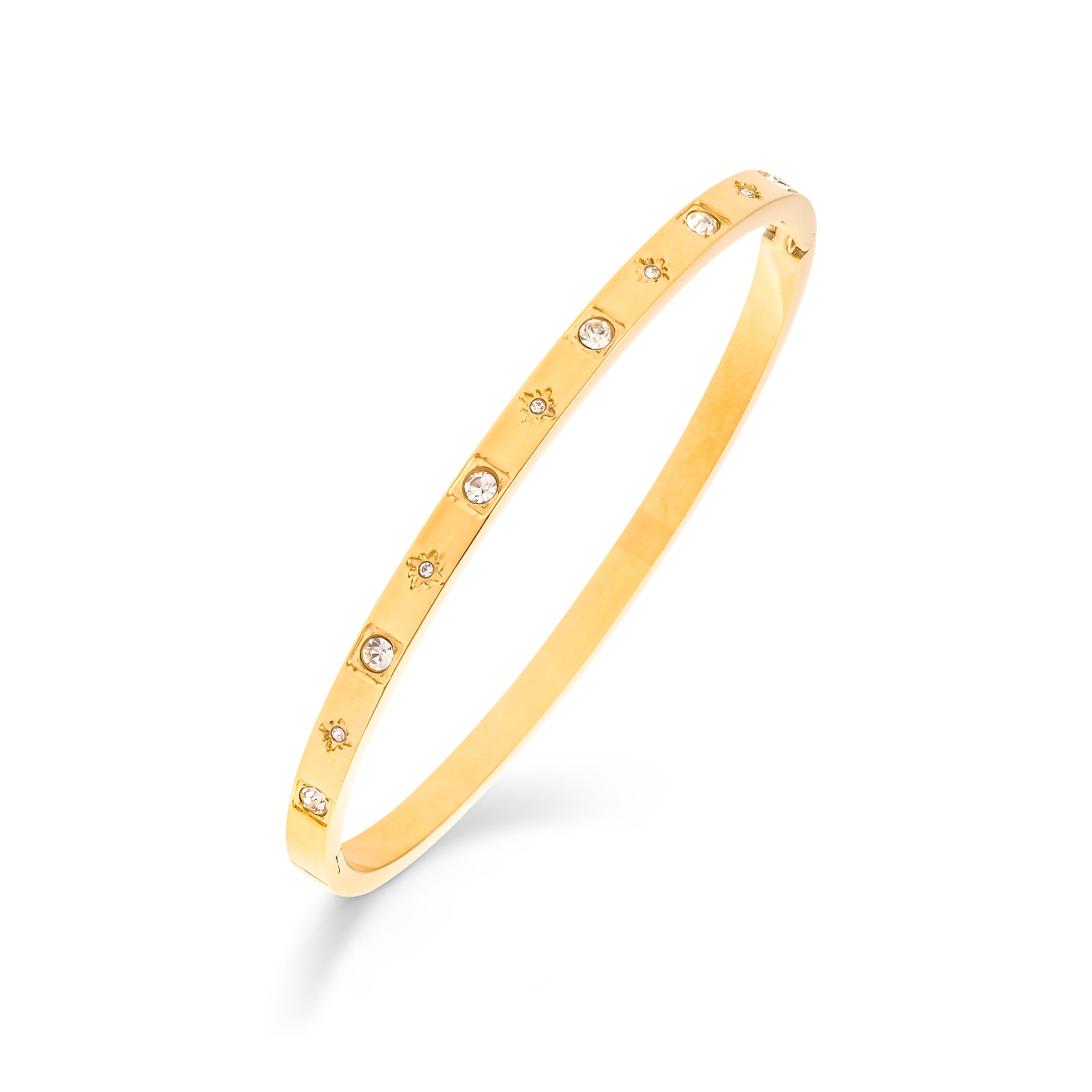 Jonc doré Kalea orné d'étoiles et de zircons - Bijou photographié sur fond blanc