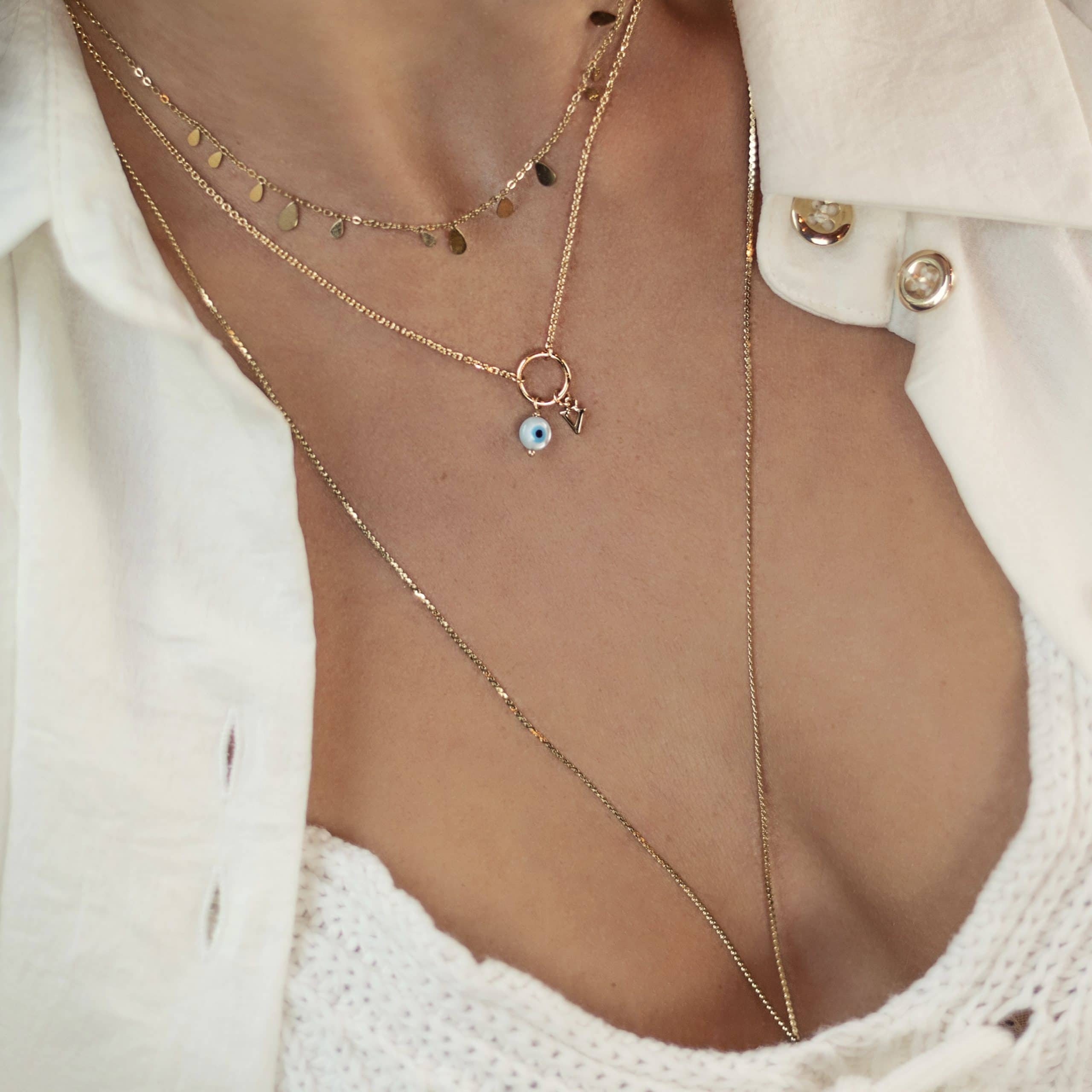 LILOU PROTECT - Collier personnalisable doré avec un œil nacre - Bijou porté