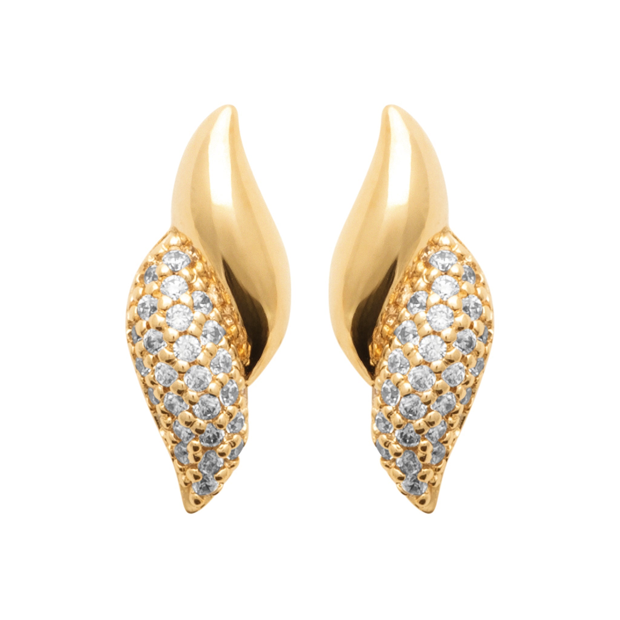 Boucles oreilles puces Minya dorees zircons Bijou photographié sur fond blanc