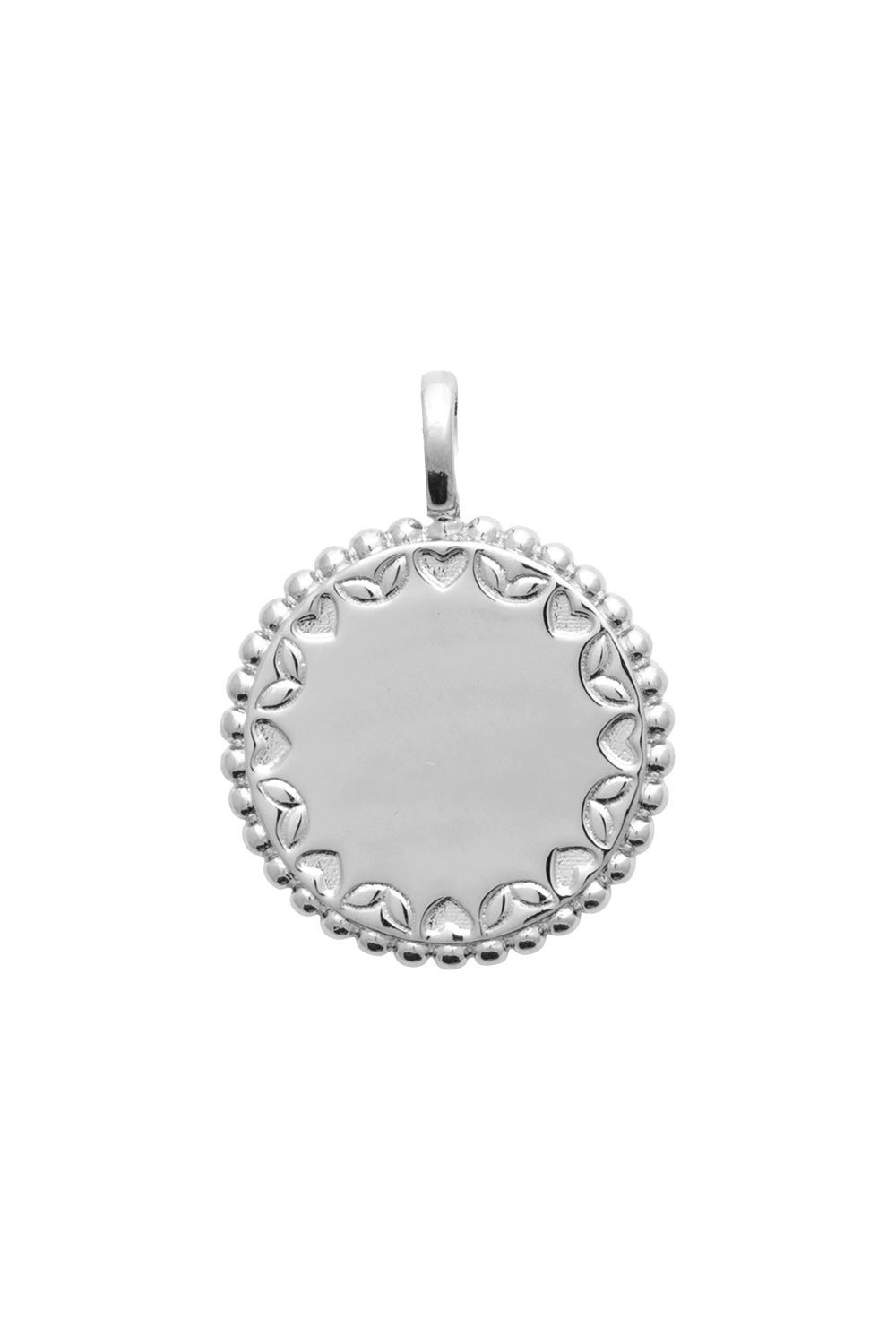  Collier personnalisable Tania en argent avec médaille au centre lisse entouré d'un motif perlé et ajouré - Bijou sur fond blanc