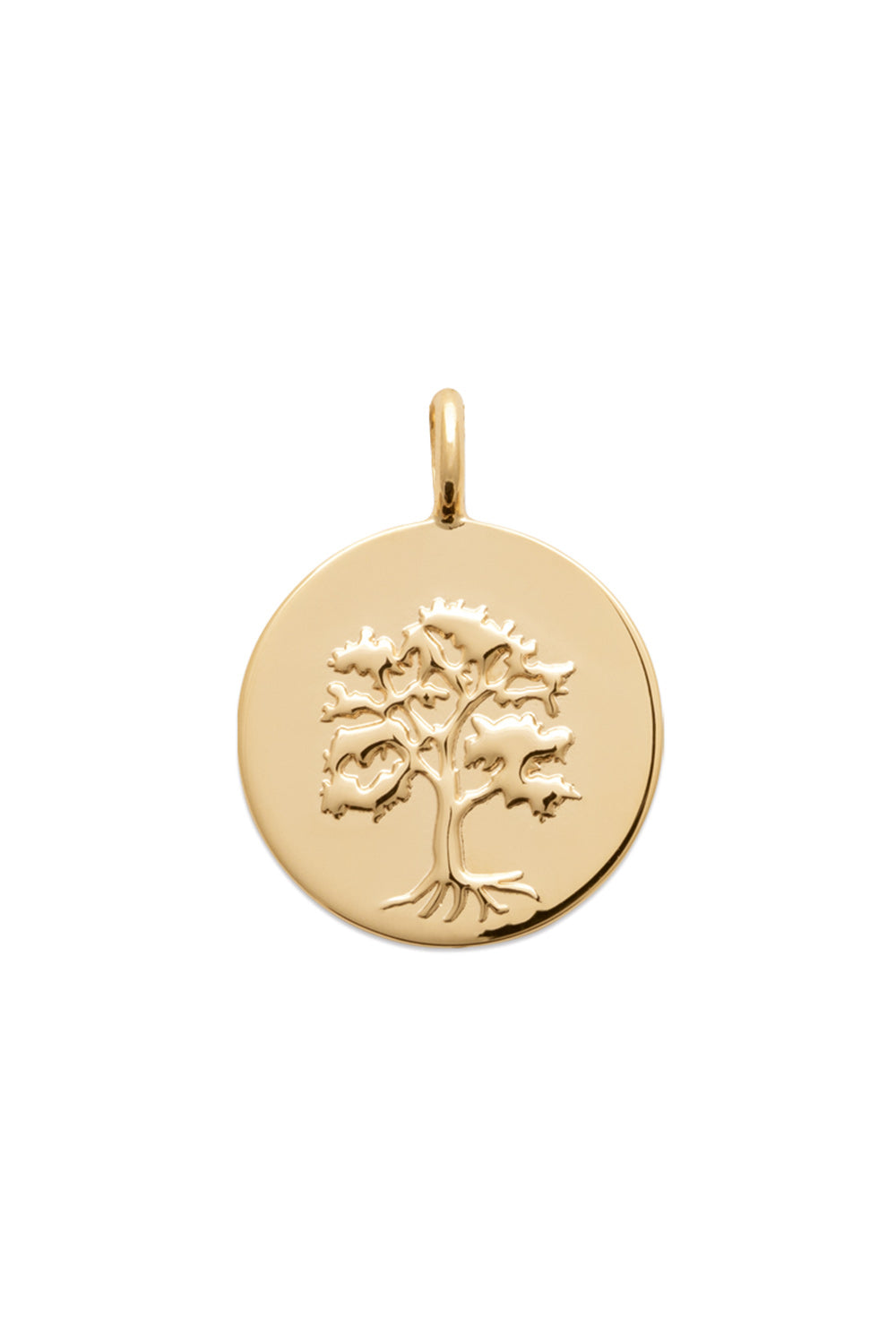 Médaille réversible dorée Arbre de vie avec une face ornée d'un arbre de vie et une face lisse pour gravure - Bijou sur fond blanc