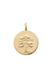 Médaille réversible dorée Arbre de vie avec une face ornée d'un arbre de vie et une face lisse pour gravure - Bijou sur fond blanc