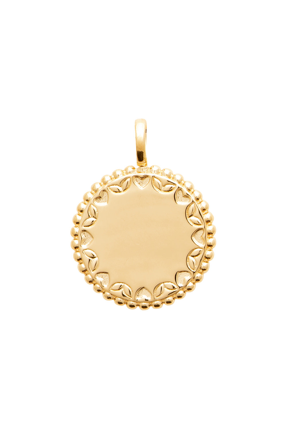 Collier personnalisable doré Tania avec médaille au centre lisse entouré d'un motif perlé et ajouré - Bijou sur fond blanc