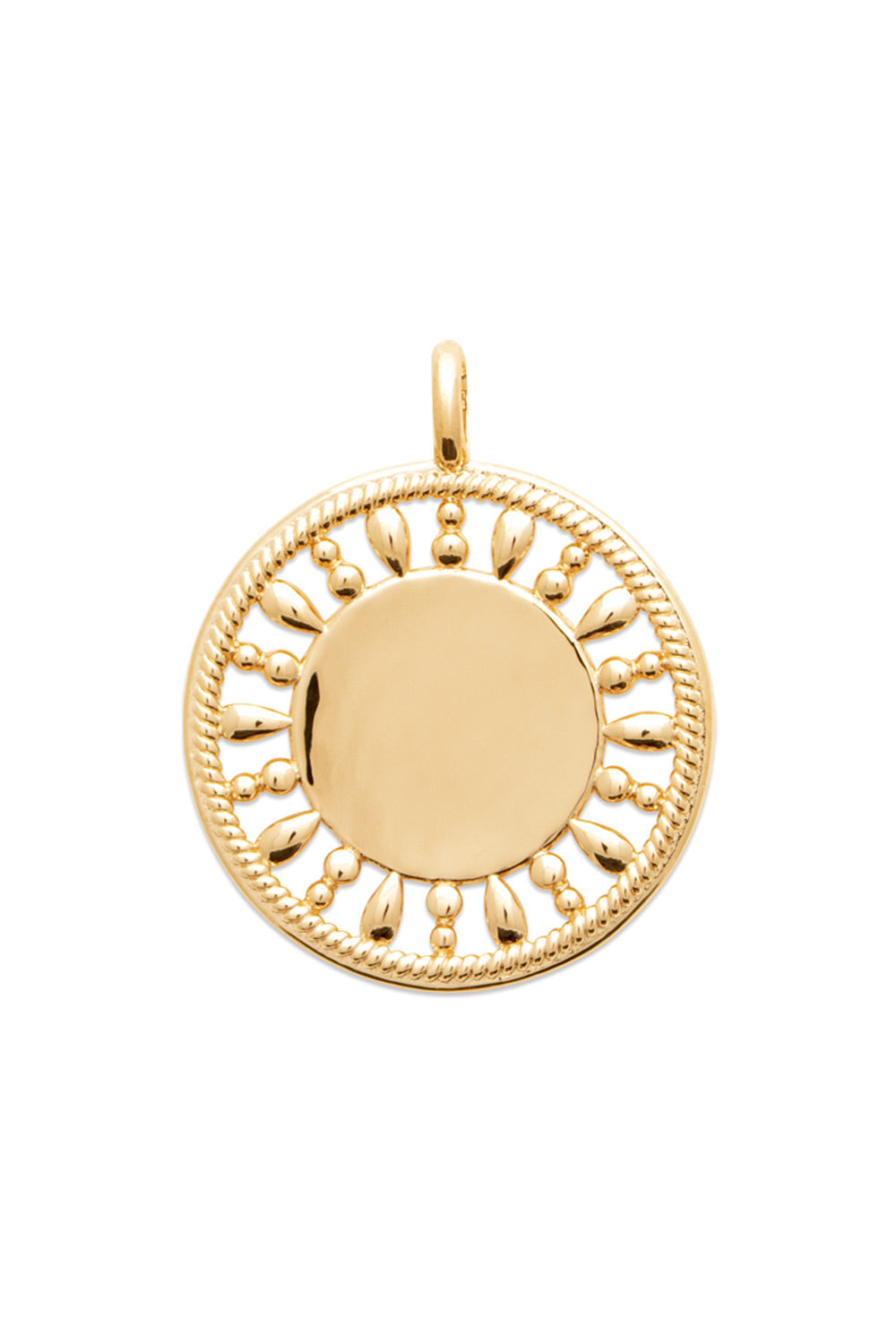 Médaille dorée Shams L au contour ajouré pour gravure - Bijou sur fond blanc
