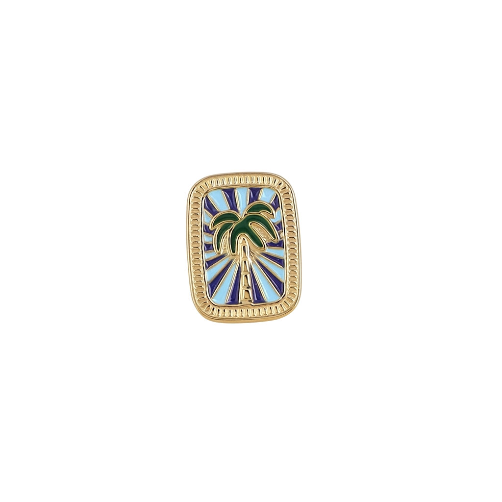 Pin's doré palmier M bleu et bleu clair - Accessoire