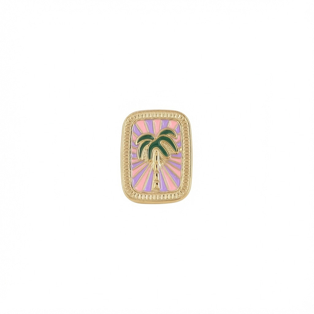 Pin's doré palmier M violet et rose - Accessoire