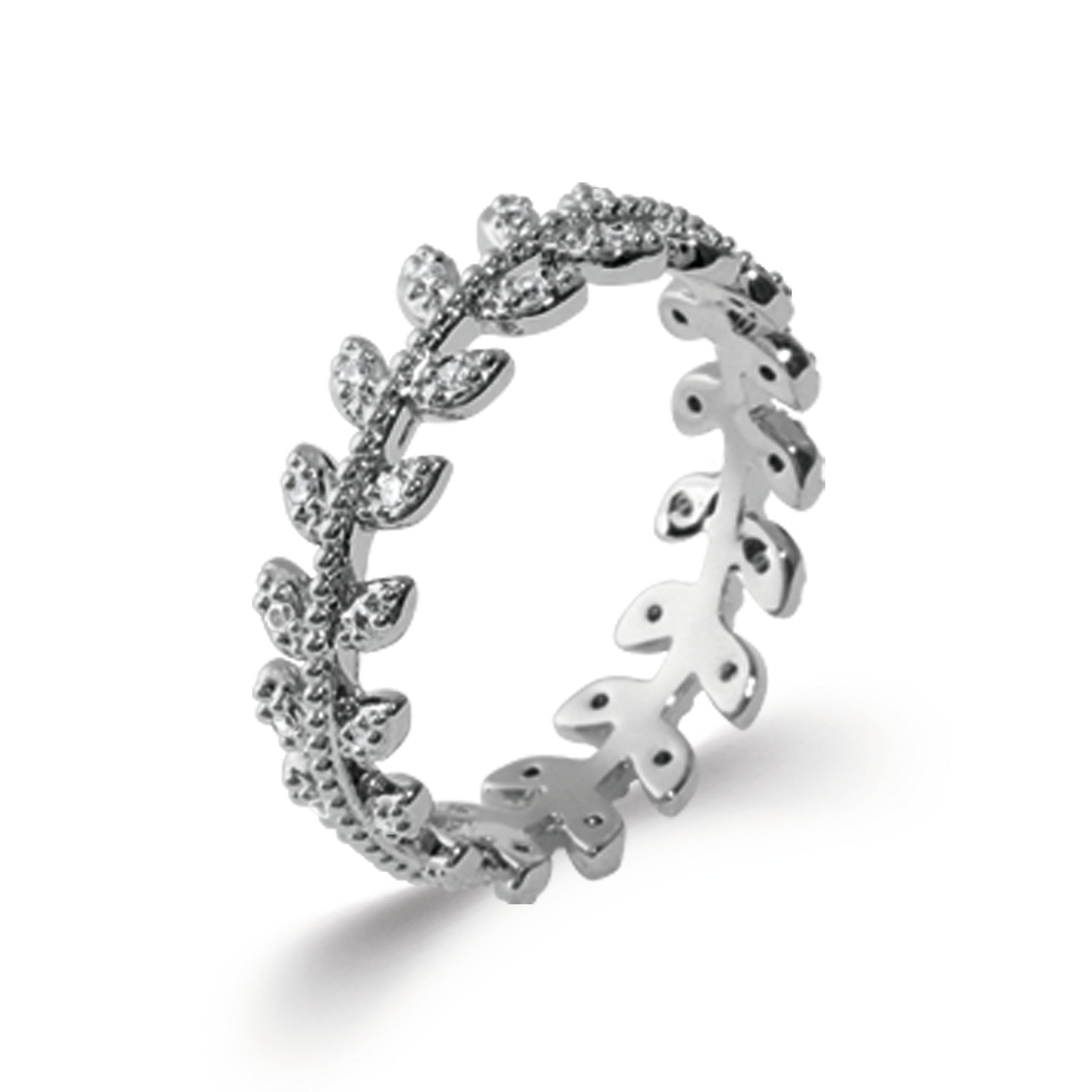 Bague en argent Alexane feuilles de laurier zircons - Bijou photographié sur fond blanc