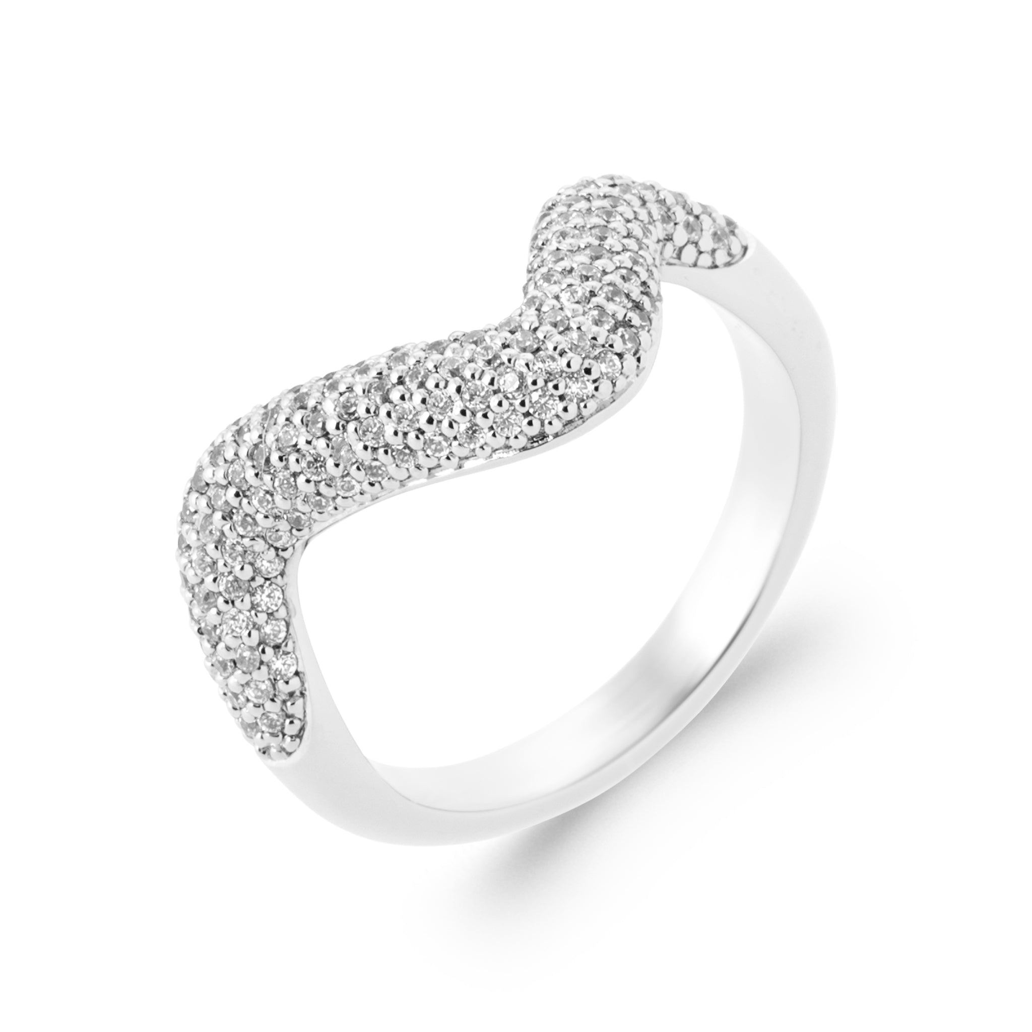 Bague en argent Dune à la forme de vague sertie de zircons - Bijou photographié sur fond blanc