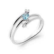 Bague effet multiple Queena double bleue en argent avec zircons bleu et blanc - Bijou photographié sur fond blanc