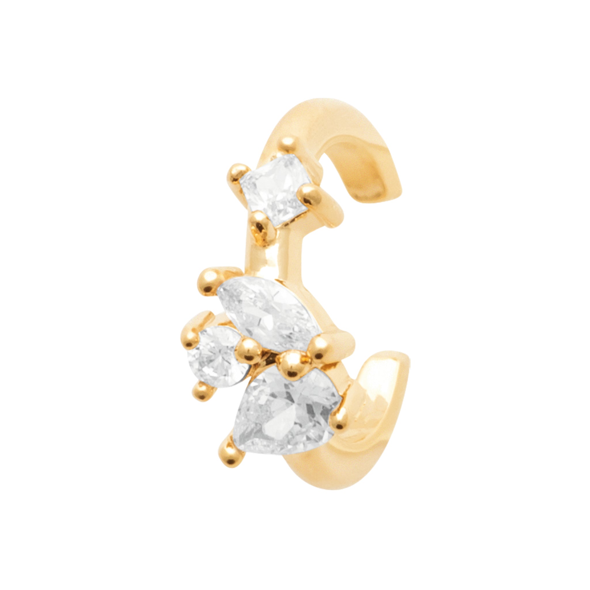 Bague d'oreille dorée Ethan blanc ornée de zircons - Bijou photographié sur fond blanc