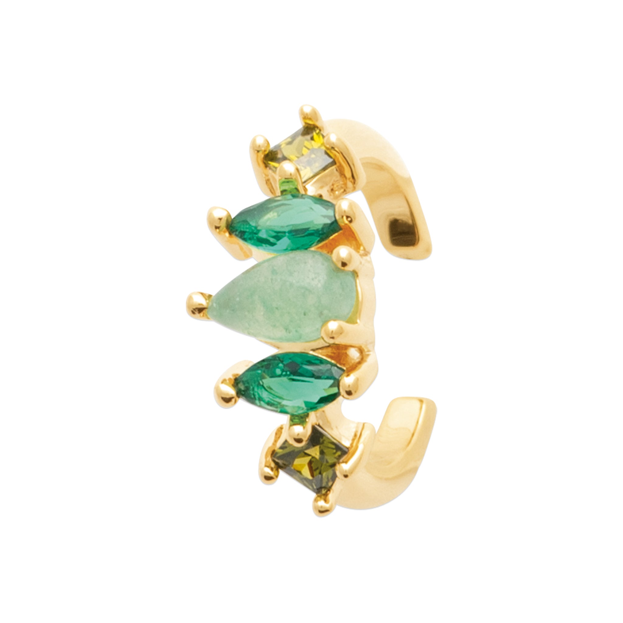Bague d’oreille dorée Phil vert ornée de zircons et de pierres naturelles - Bijou photographié sur fond blanc