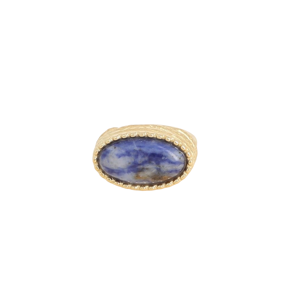 Bague dorée Joah agate bleue ajustable ornée d'une pierre ovale - Bijou sur fond blanc