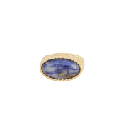 Bague dorée Joah agate bleue ajustable ornée d'une pierre ovale - Bijou sur fond blanc