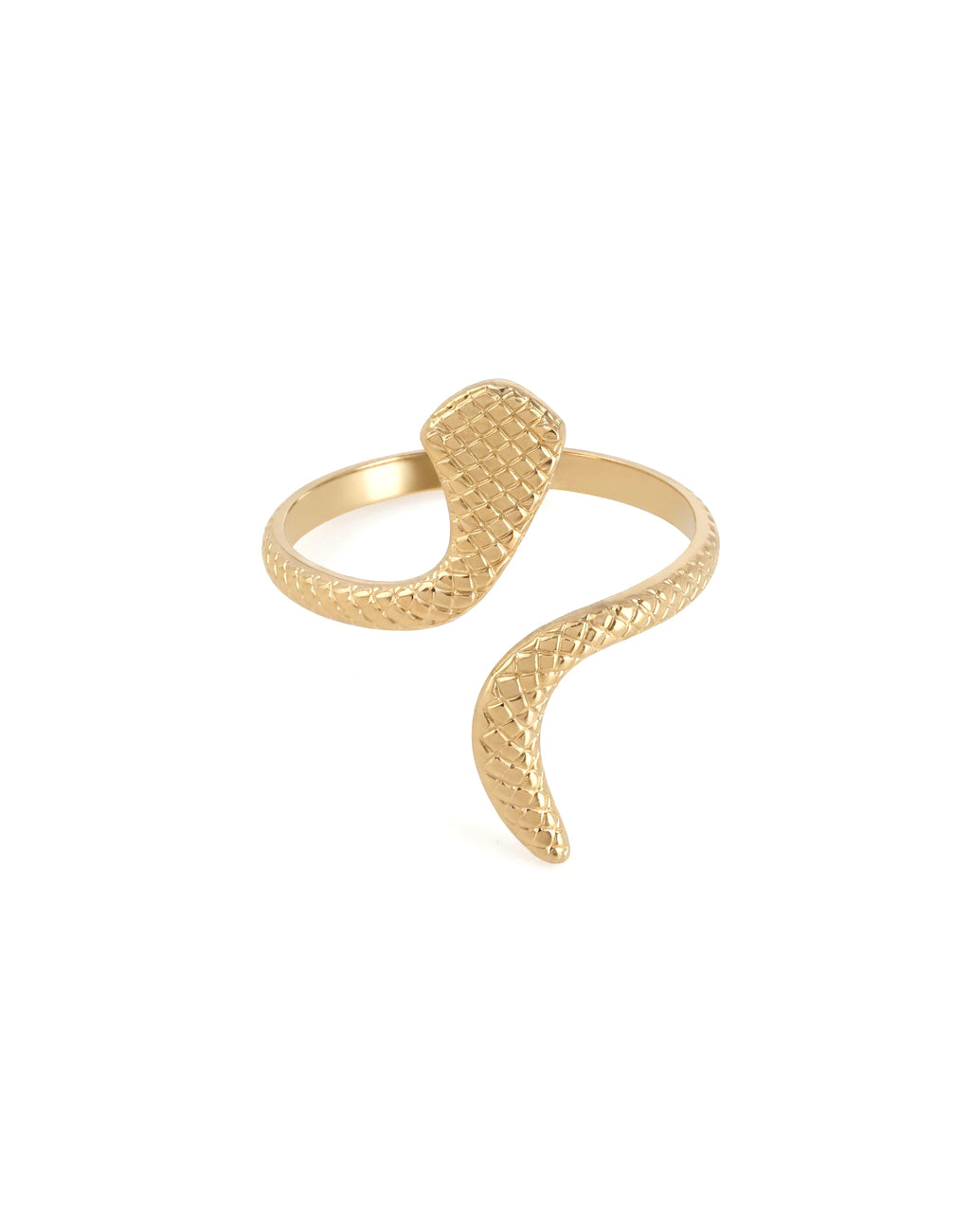 Bague dorée Kaa ajustable à motif serpent - Bijou sur fond blanc