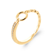 Bague dorée Béatrice anneau avec côté zircons et côté maille - Bijou photographié sur fond blanc