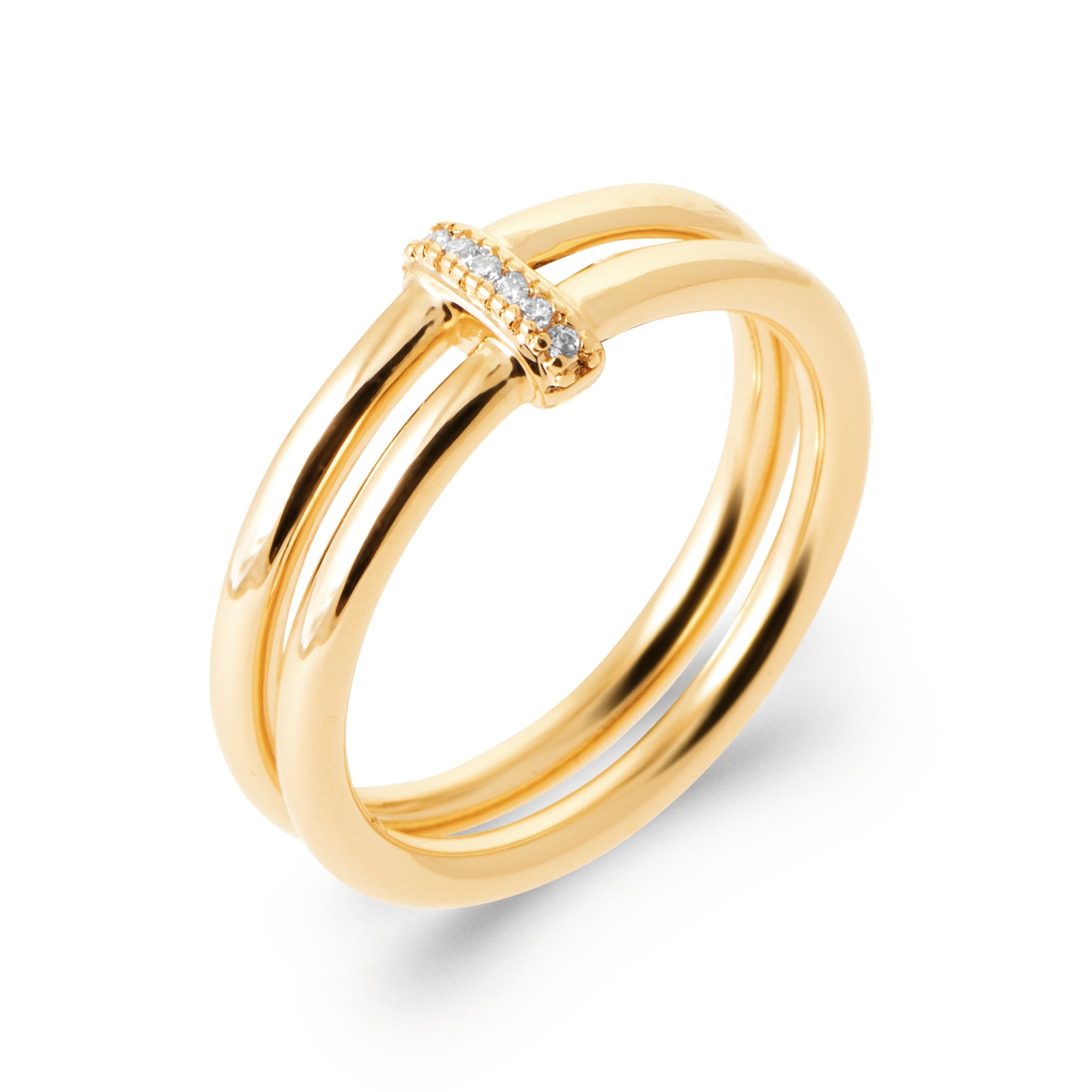 Bague dorée effet double anneaux avec zircons Capucine - Bijou photographié sur fond blanc