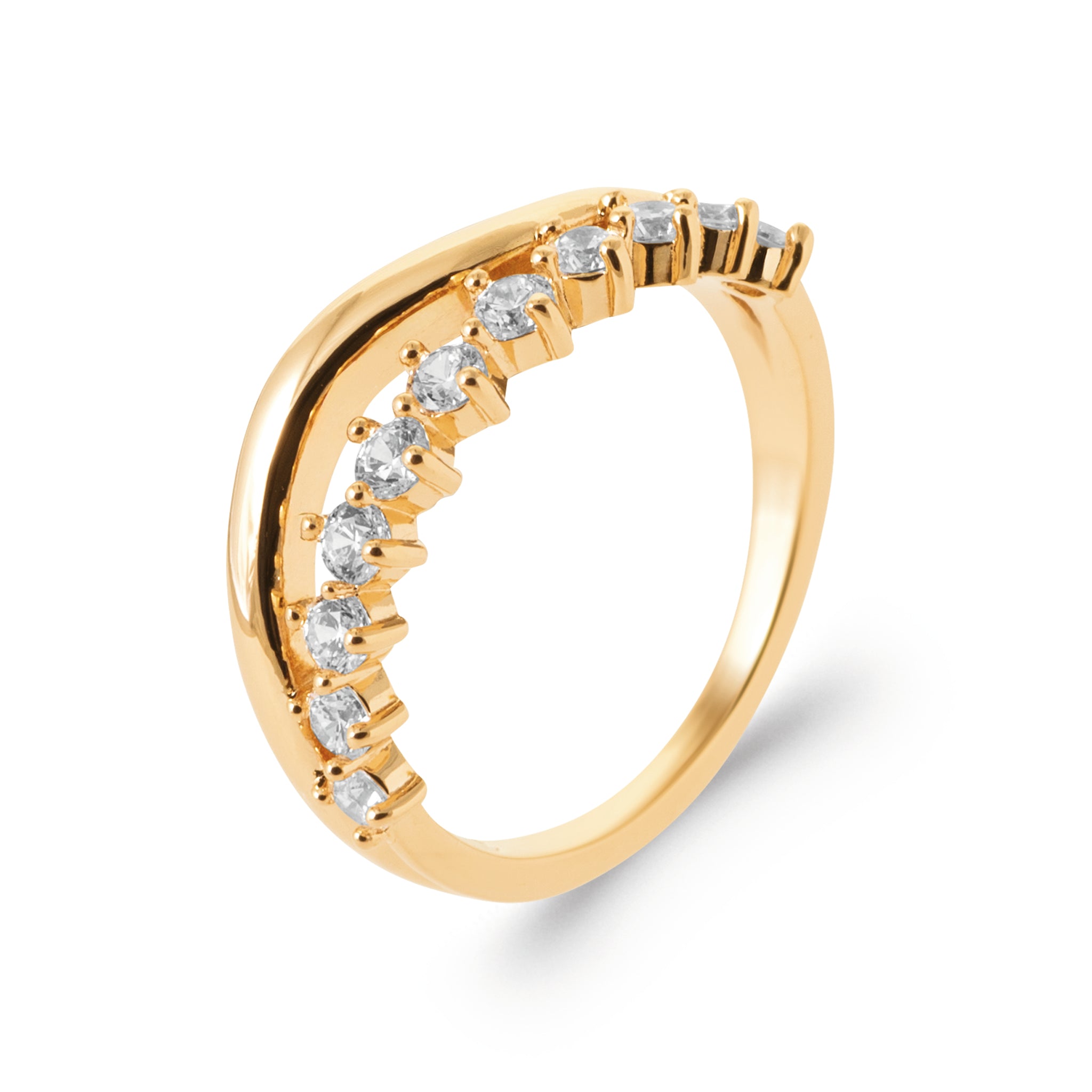 Bague dorée zircons Eleana effet double bague - Bijou photographié sur fond blanc
