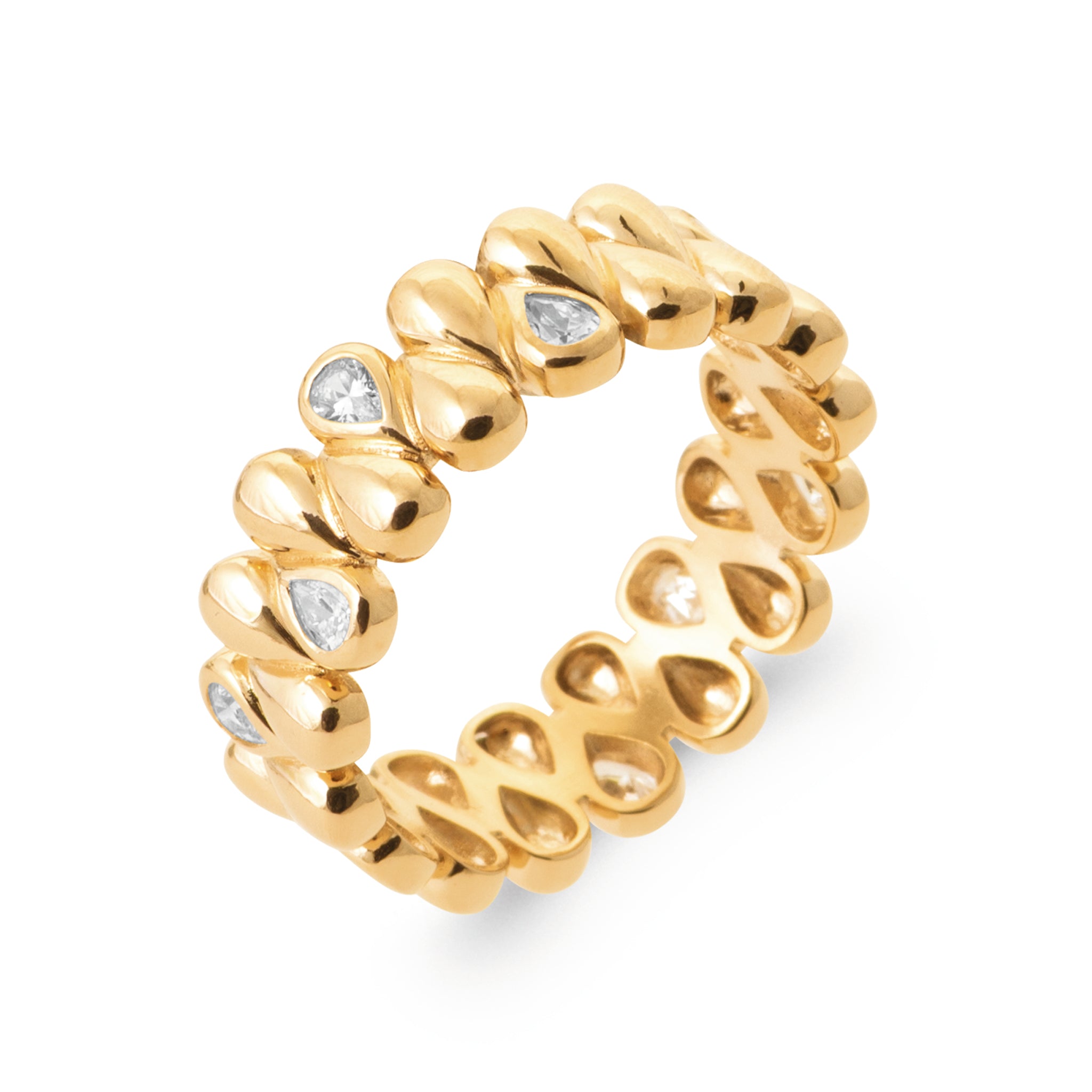 Bague dorée Estelle au design multi-gouttes sertie de zircons - Bijou photographié sur fond blanc
