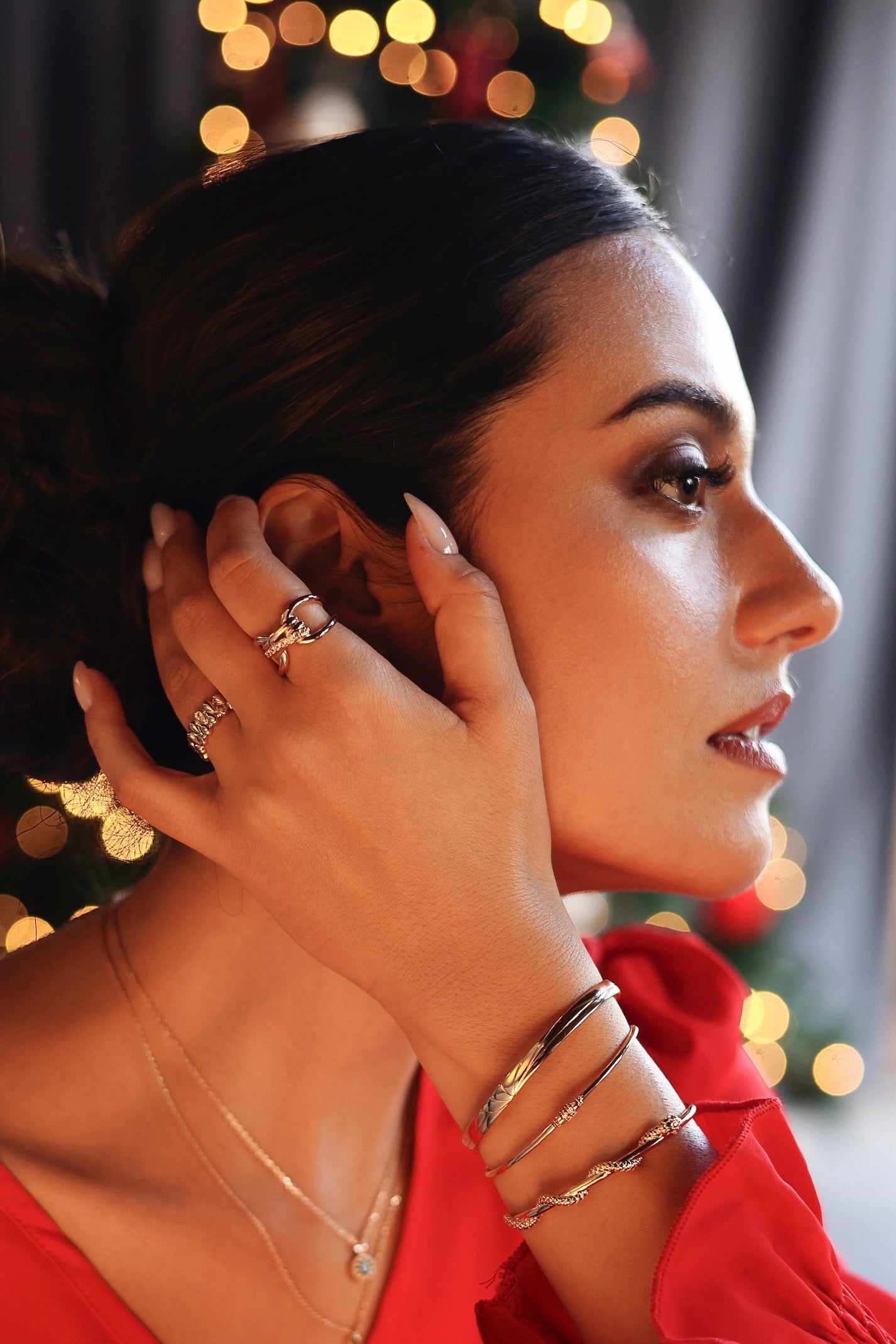 Bague dorée Estelle au design multi-gouttes sertie de zircons - Bijou porté