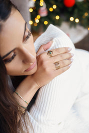 Bague ajustable dorée Indie effet multiples anneaux ornée de petites pastilles - Bijou  porté