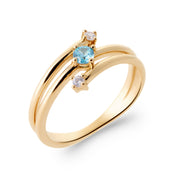 Bague dorée Queena double bleu zircons bleu et blanc - Bijou photographié sur fond blanc