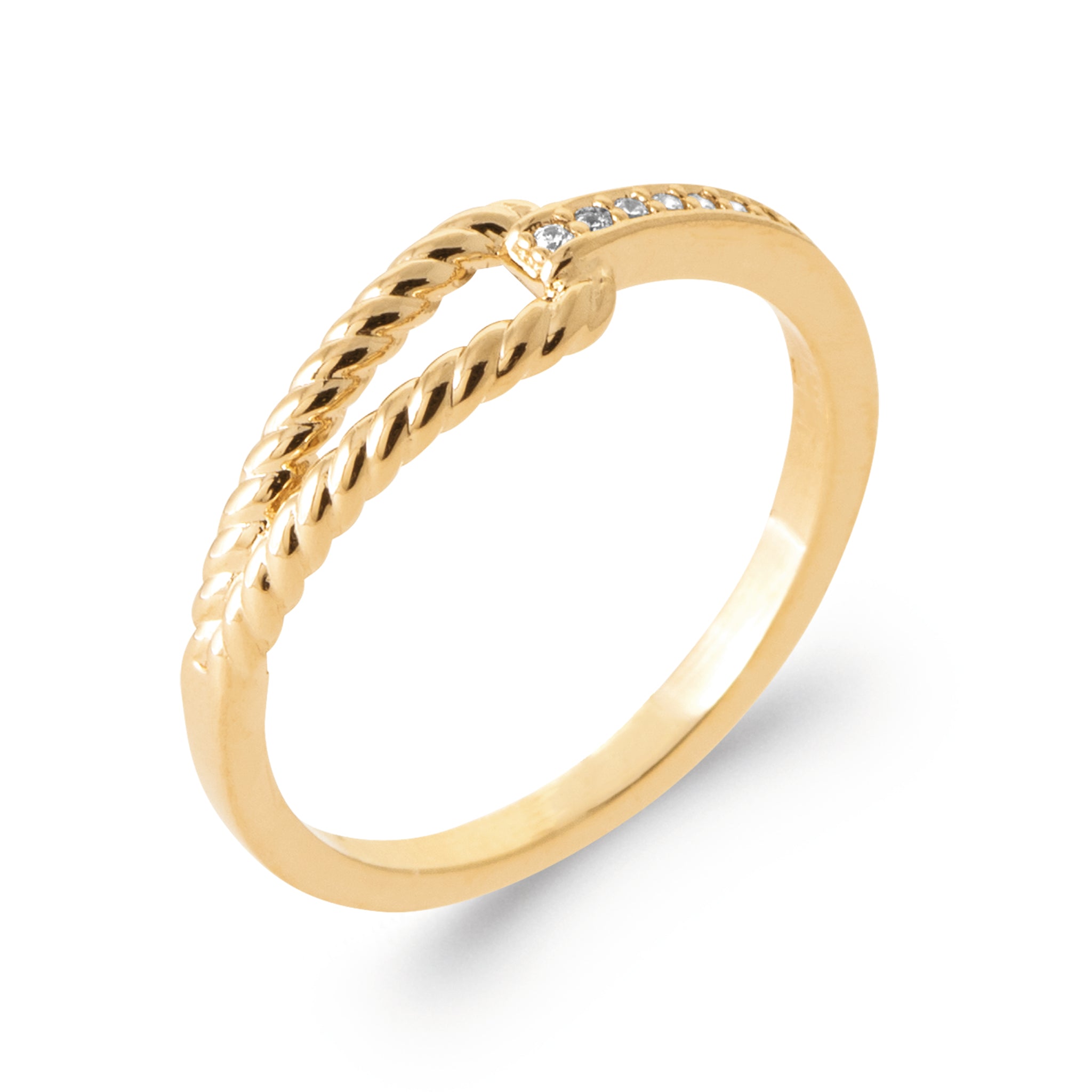 Bague dorée zircons et boucle torsadée Raphaëlle - Bijou photographié sur fond blanc