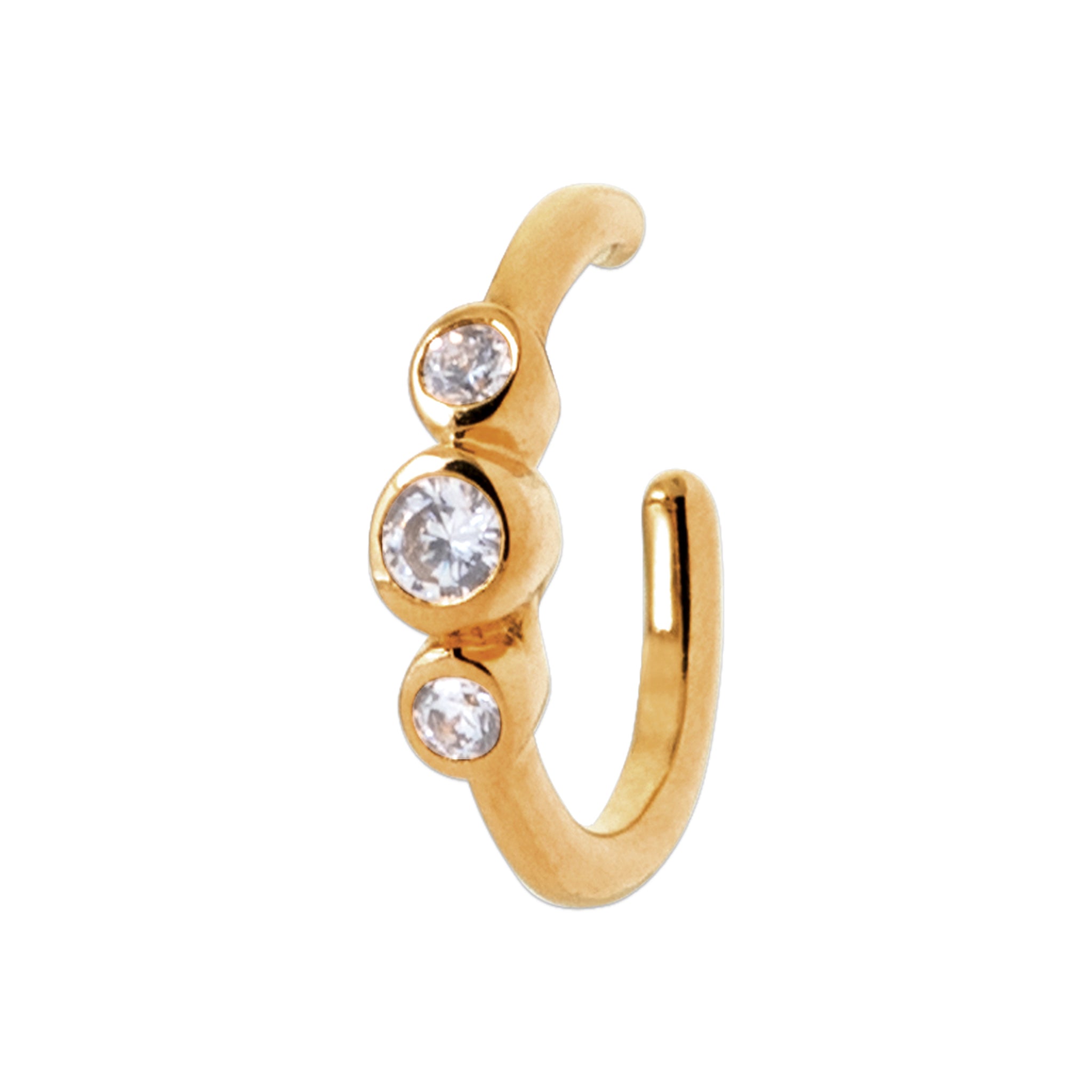 Bague d'oreille dorée Popy sertie de trois zircons - Bijou sur fond blanc
