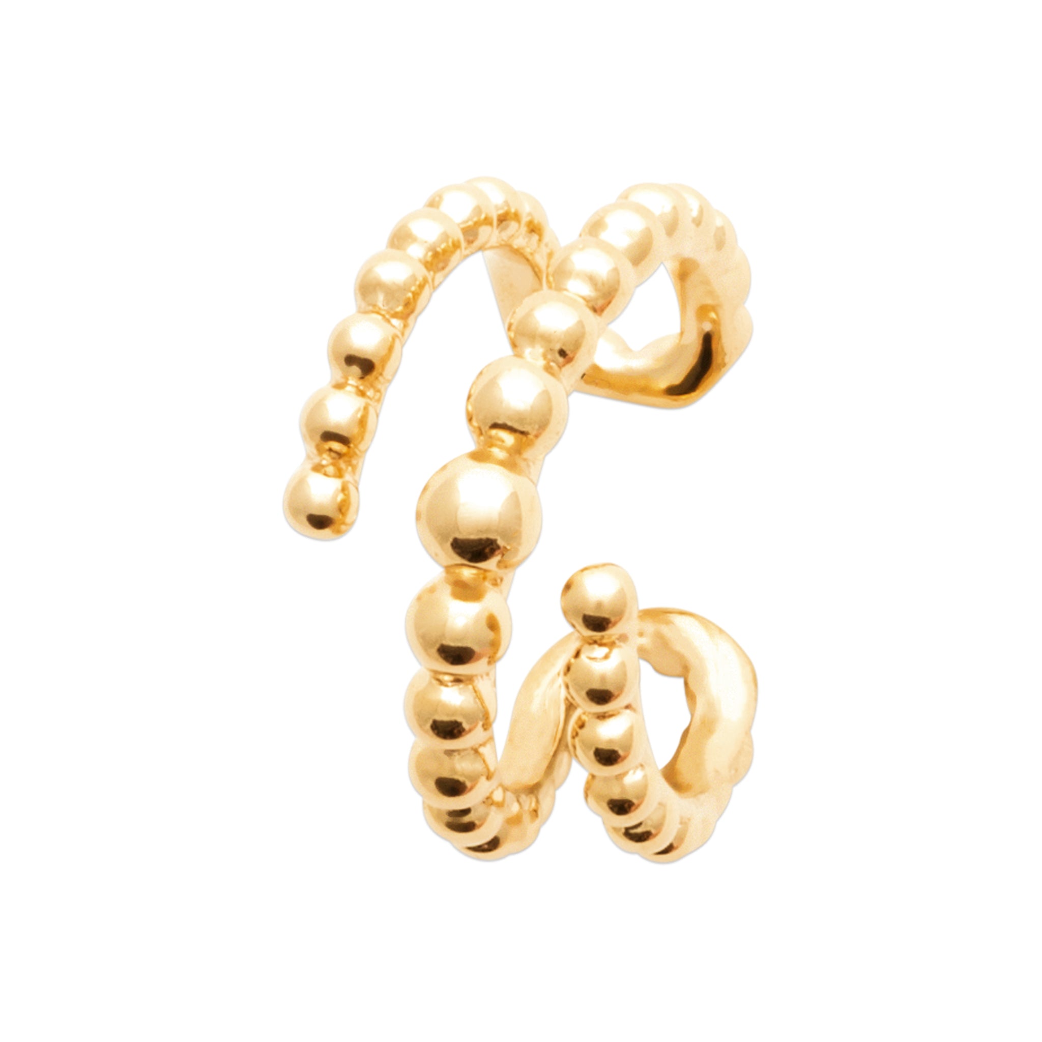 Bague d'oreille dorée Yasmine effet triple perlée - Bijou sur fond blanc
