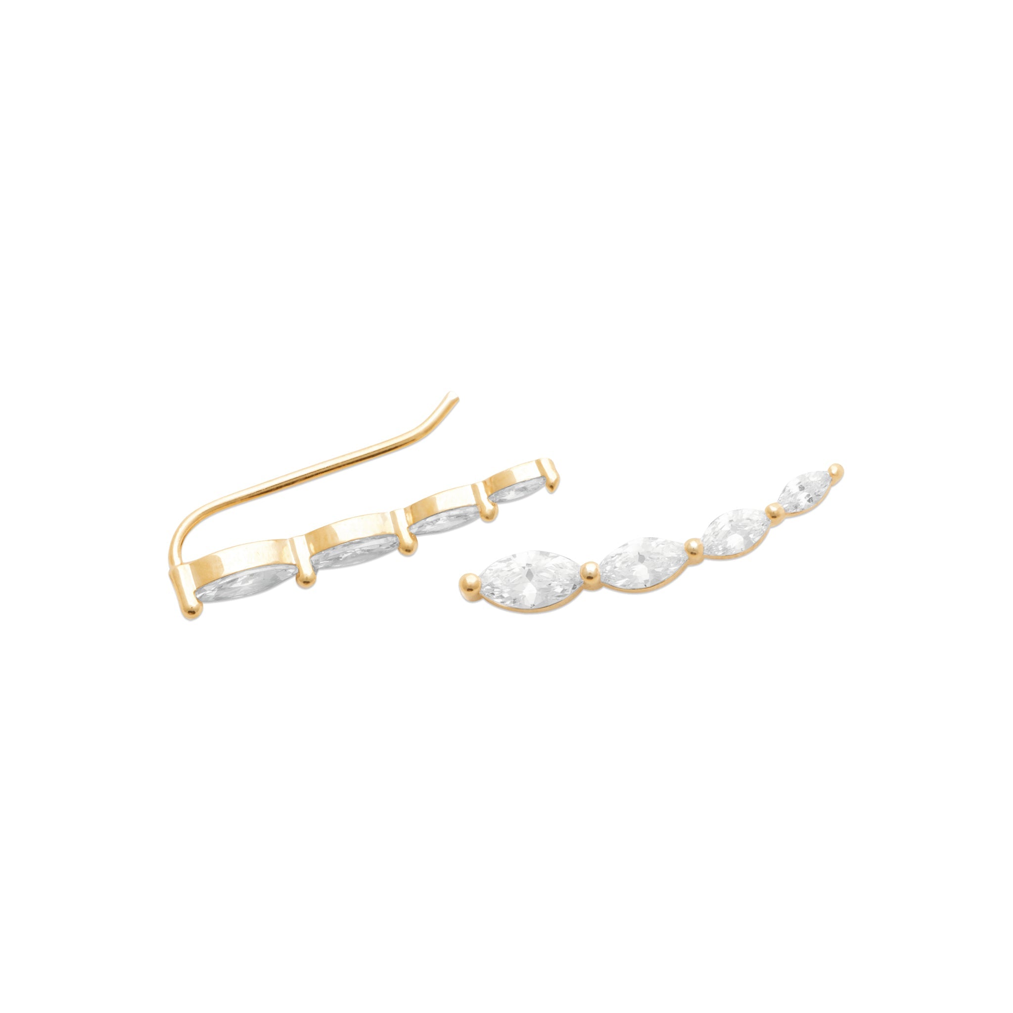 Boucles d'oreilles barrettes dorées zircons Luba - Bijou photographié sur fond blanc de profil
