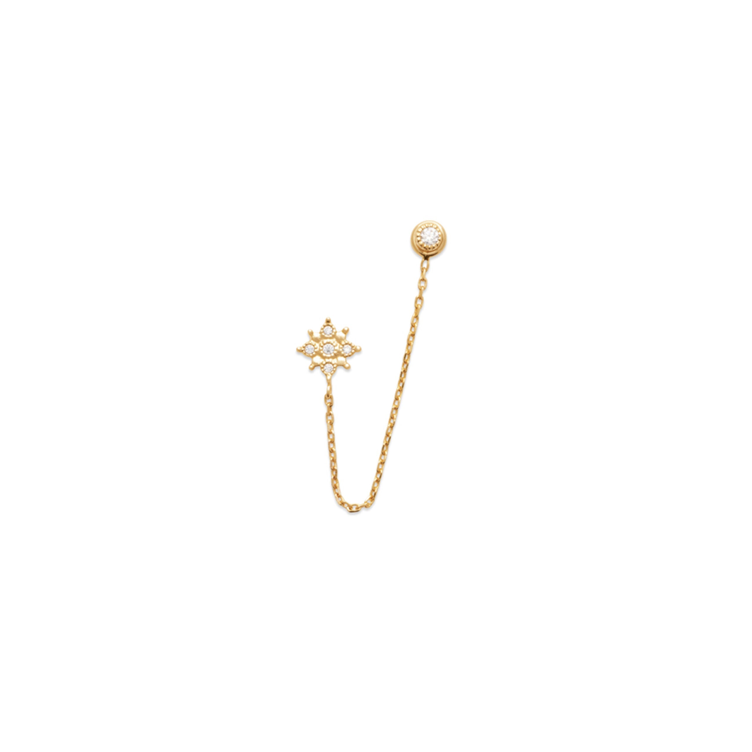Boucle d'oreille unité chaîne zircons Caly - Bijou photographié sur fond blanc