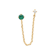 Boucle d'oreille unité chaîne Livia vert ornée de zircons vert et blanc - Bijou sur fond blanc