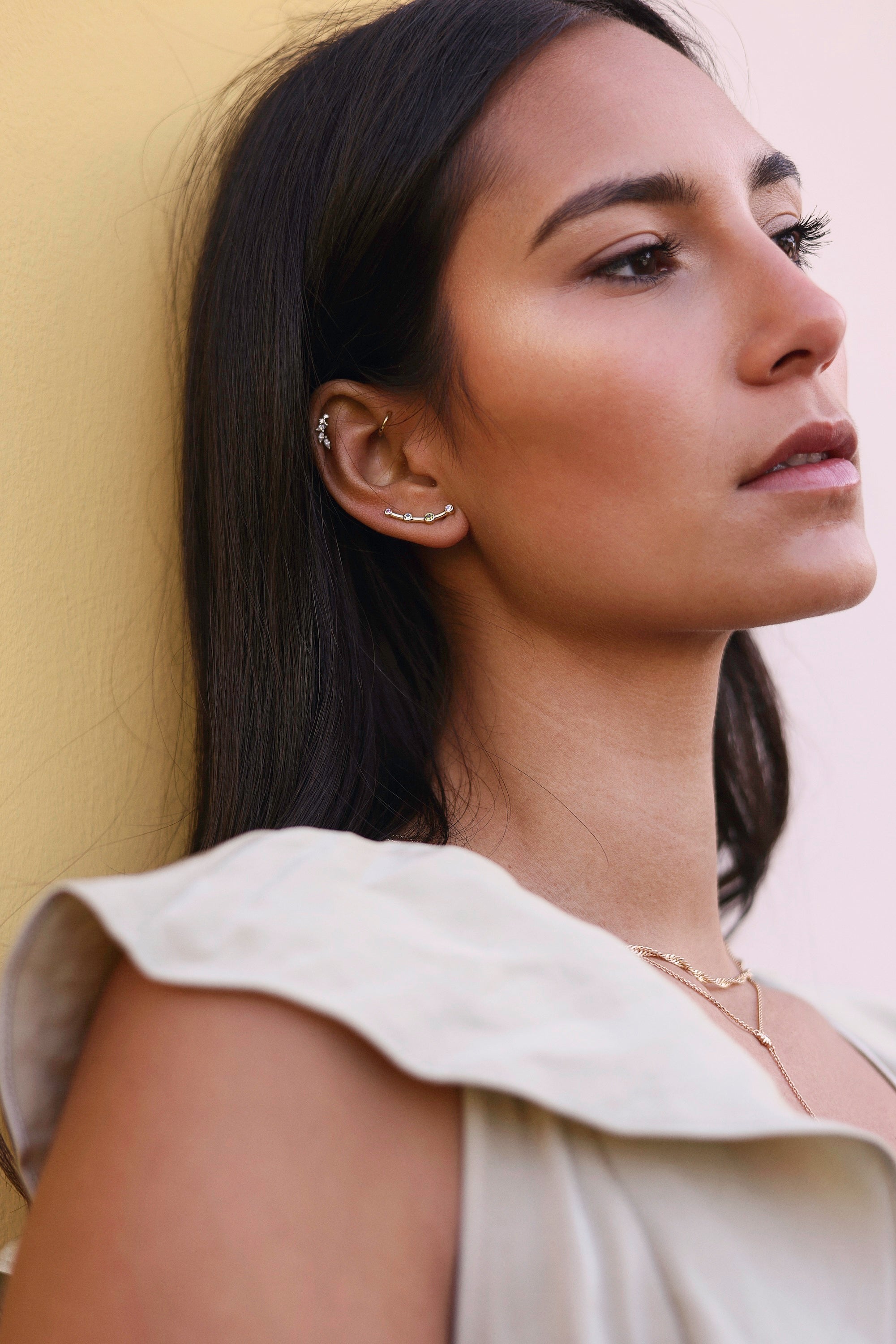 Boucles d'oreilles dorées barrettes Rosie Couleurs - Bijou porté