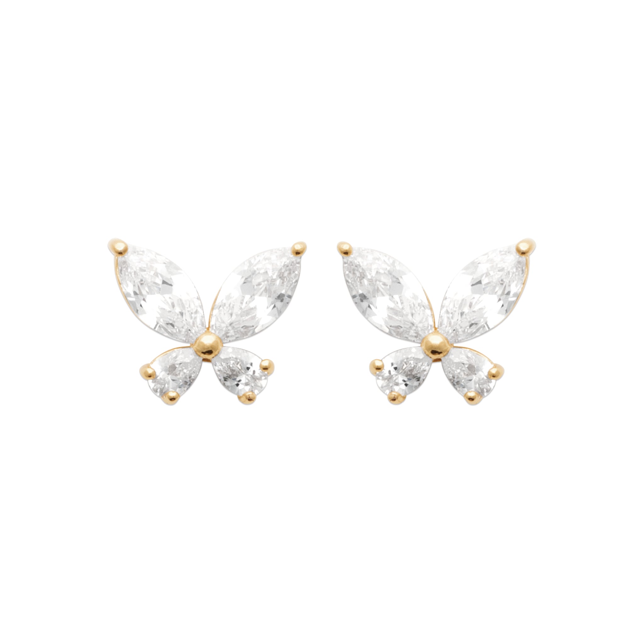 Boucles d'oreilles dorées puces Lara blanc zircons - Bijou photographié sur fond blanc